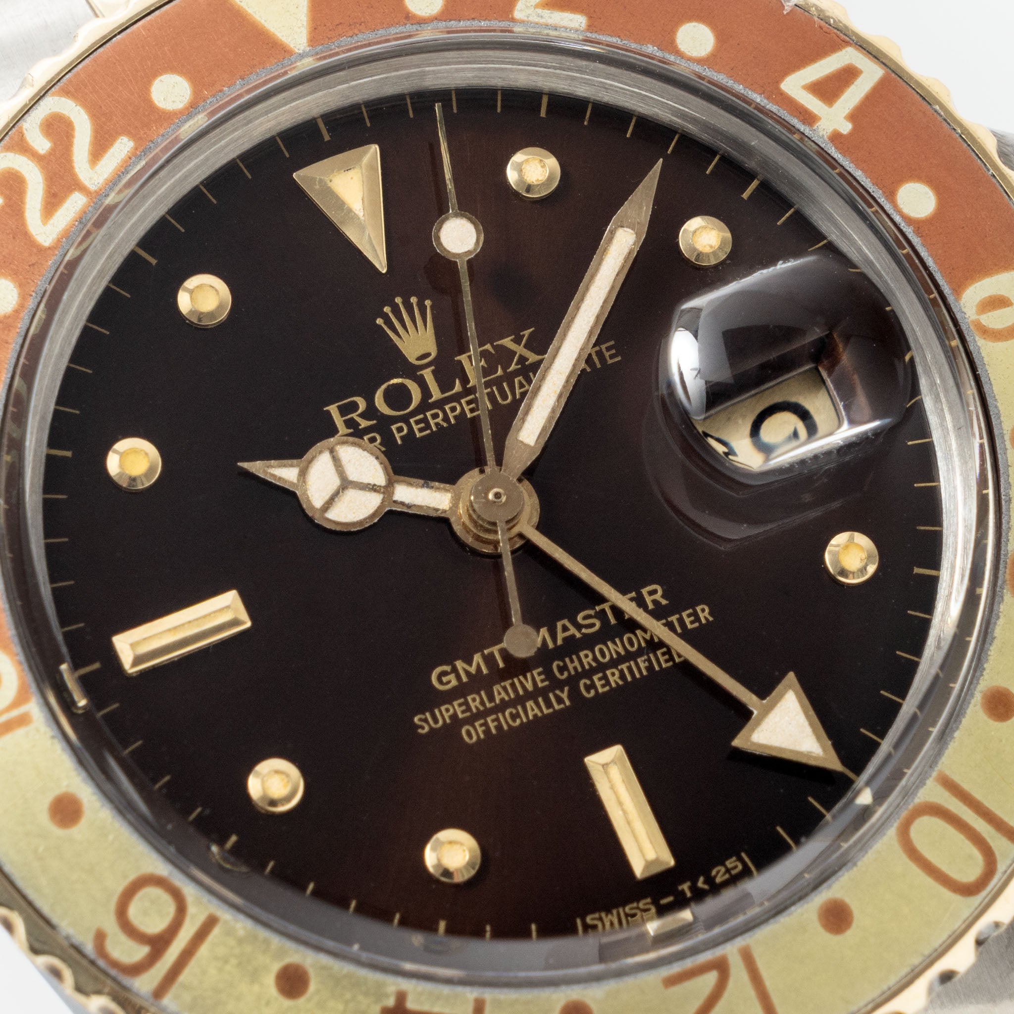 Rolex Gmt-master steel and gold Brown nipple dial box and punched paper set ref 16753