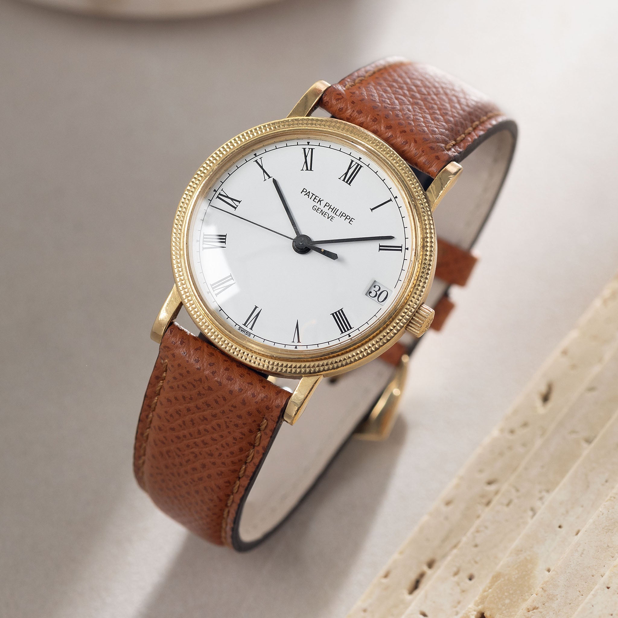 Patek Philippe Calatrava Automatic ref. 3802J White Dial in 18k Yellow Gold Clous de Paris