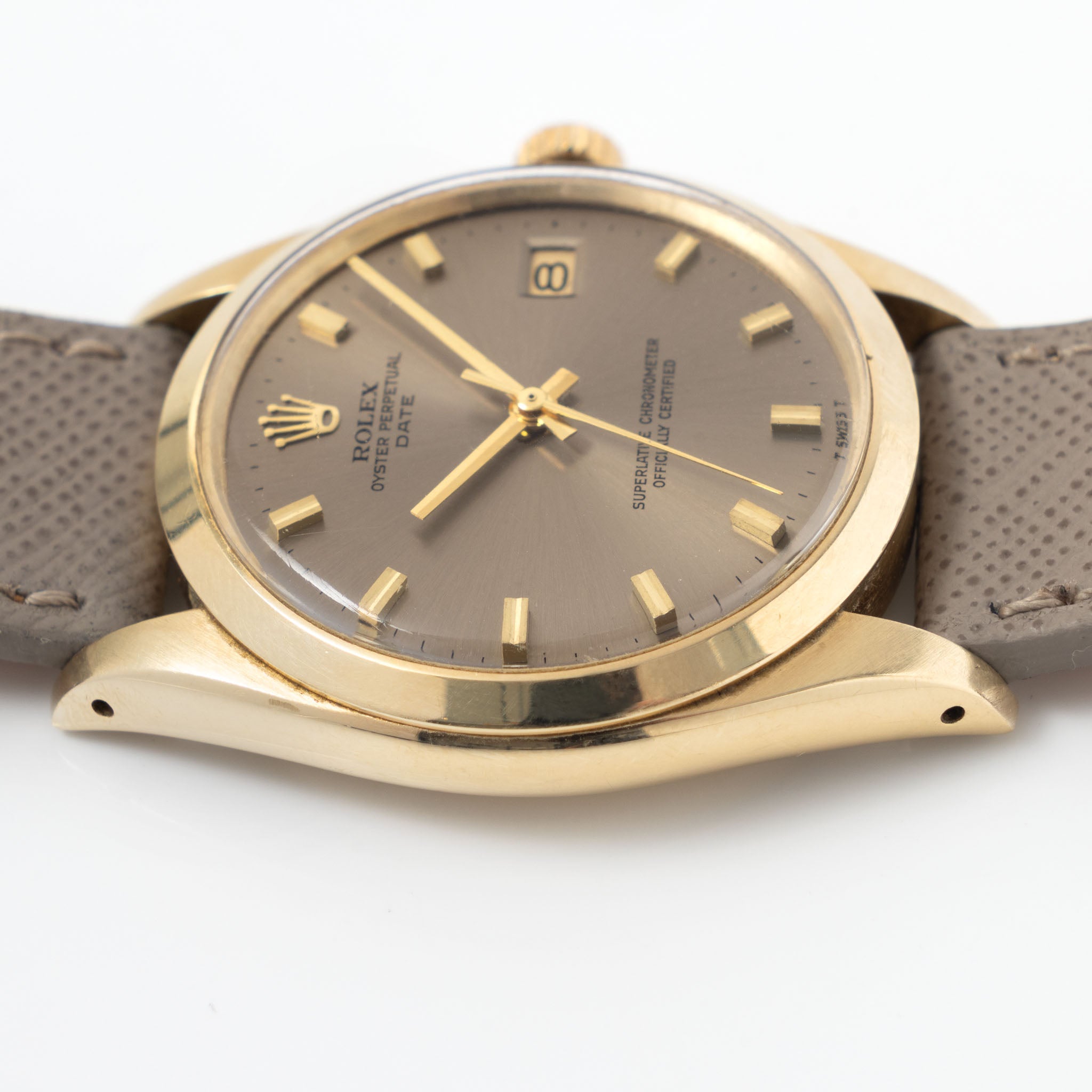 Rolex Oyster Perpetual Date 1500 Taupe Singer Proto/Test Dial in 14k Yellow Gold