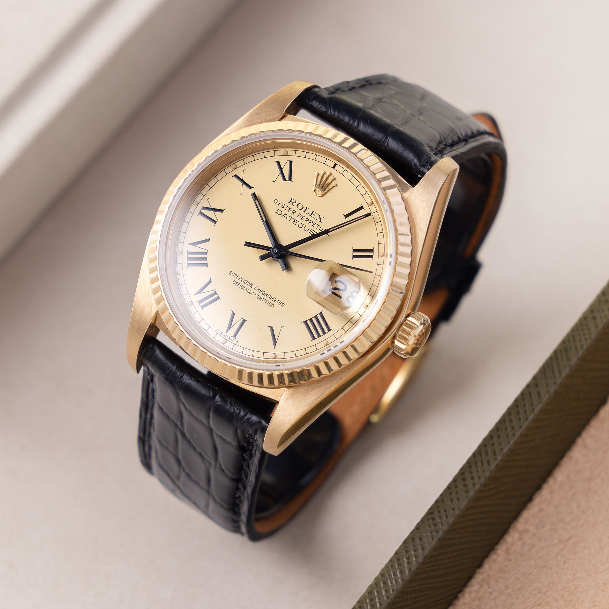 Rolex Datejust 16018 Lemon Buckley Dial with Box and Papers in 18k Yellow Gold