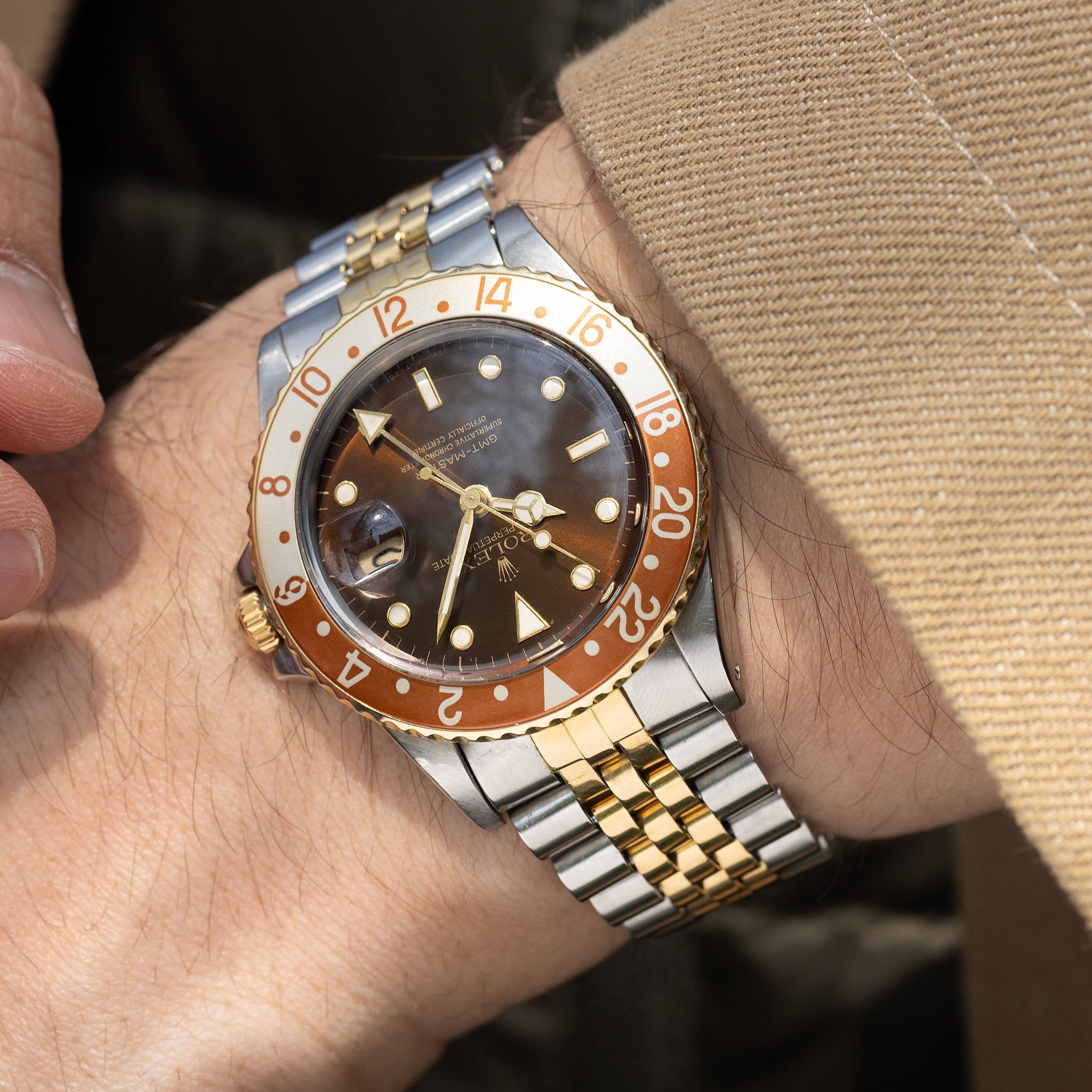 Rolex GMT-Master 16753 Root Beer Brown Soleil Dial with Original Box and Papers