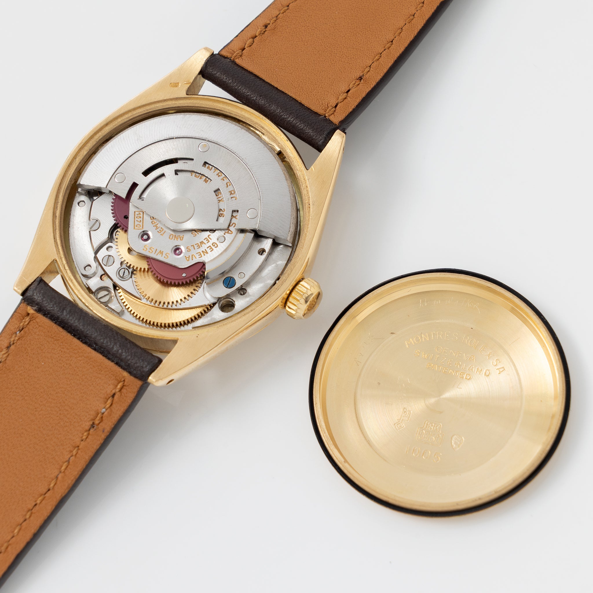 Rolex Oyster Perpetual 1002 Vertical Brush Champagne Dial in 18k Yellow Gold