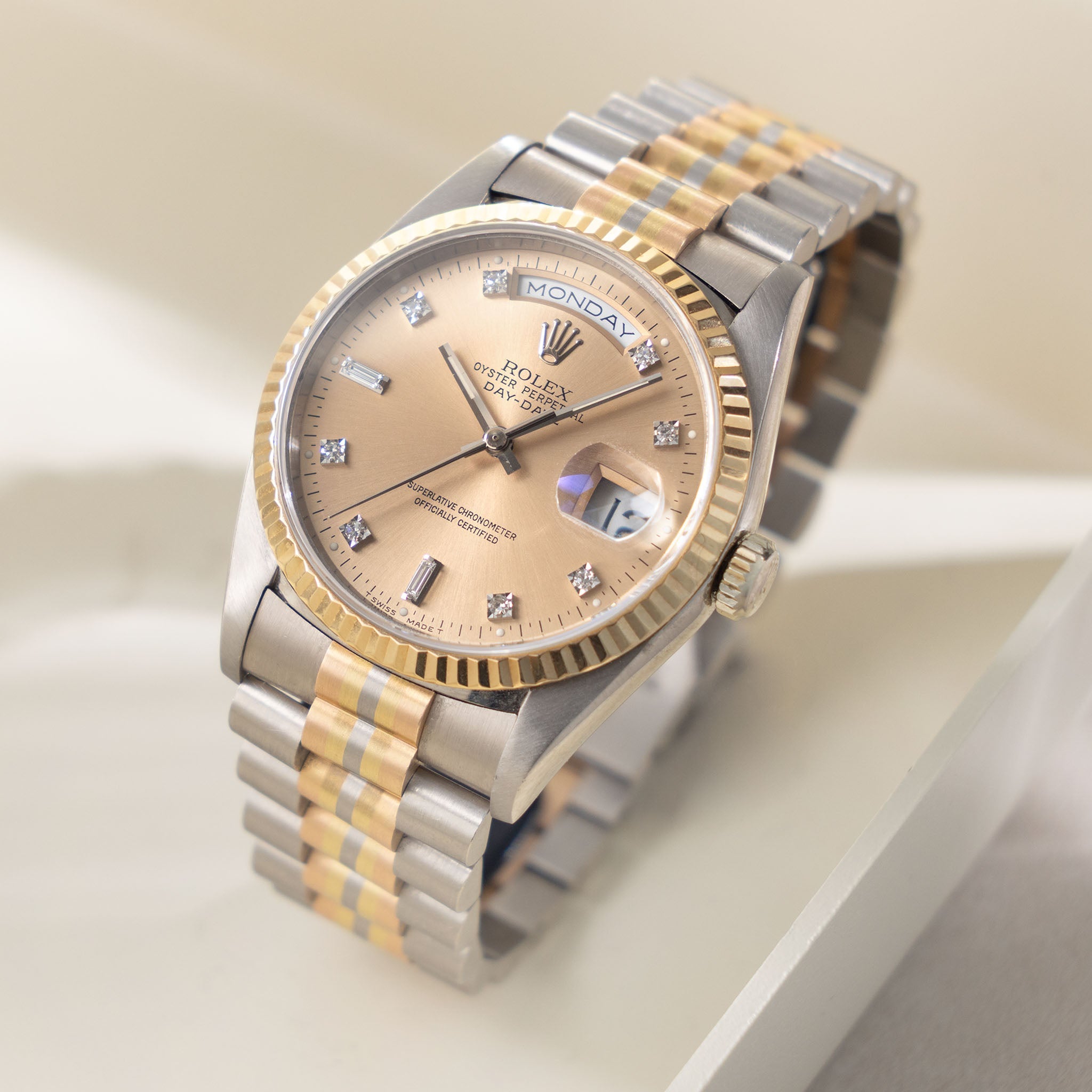 Rolex Day-date Tridor Peach Diamond Marker Dial with Original Guarantee Paper ref 18239B