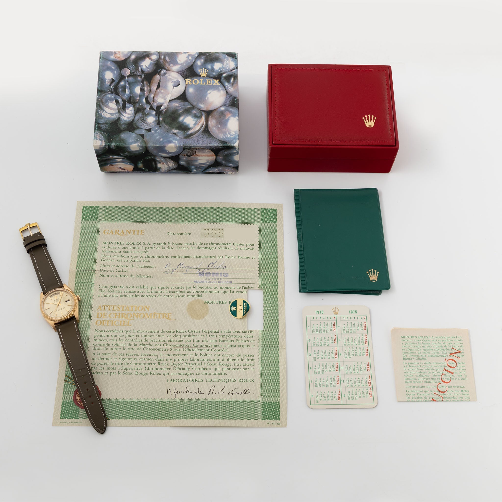Rolex Day-Date 1807 Bark Finish Champagne Dial in 18k Yellow Gold Box and Paper Set
