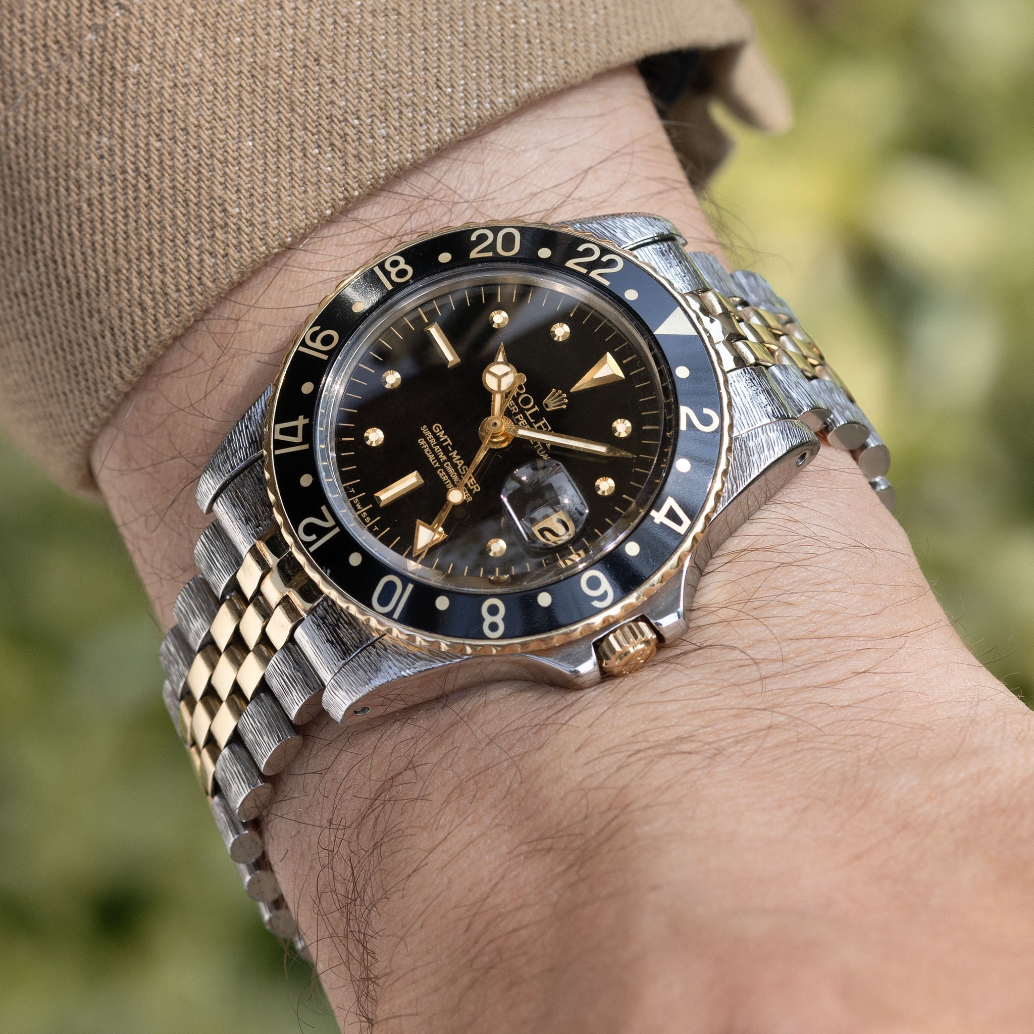 Rolex GMT-master 1675/3 Black Nipple Dial Steel and Gold "John Bull" Finish