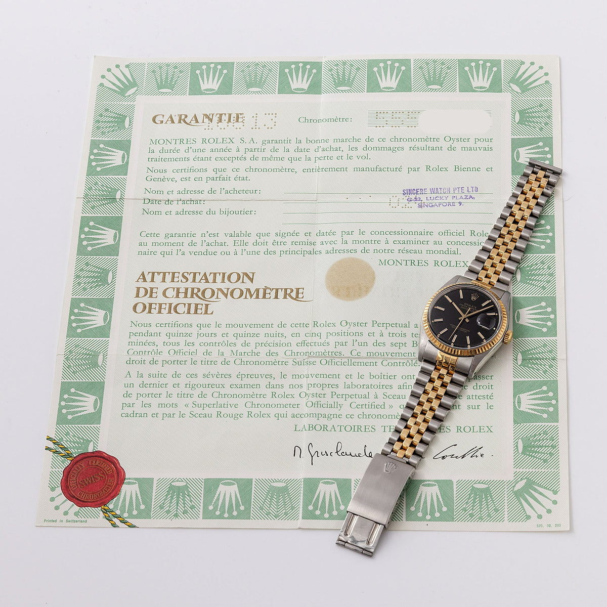 Rolex Datejust 16013 Black Dial with Papers
