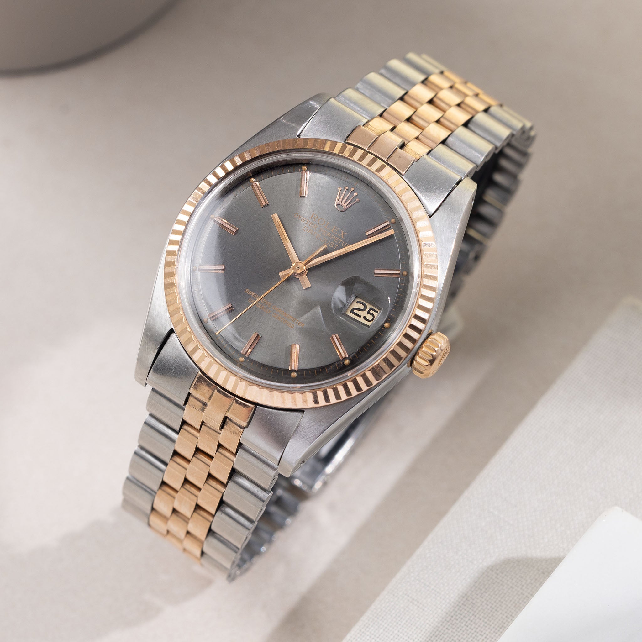 Rolex Datejust 1601 Grey Dial in Steel and 18k Rose Gold