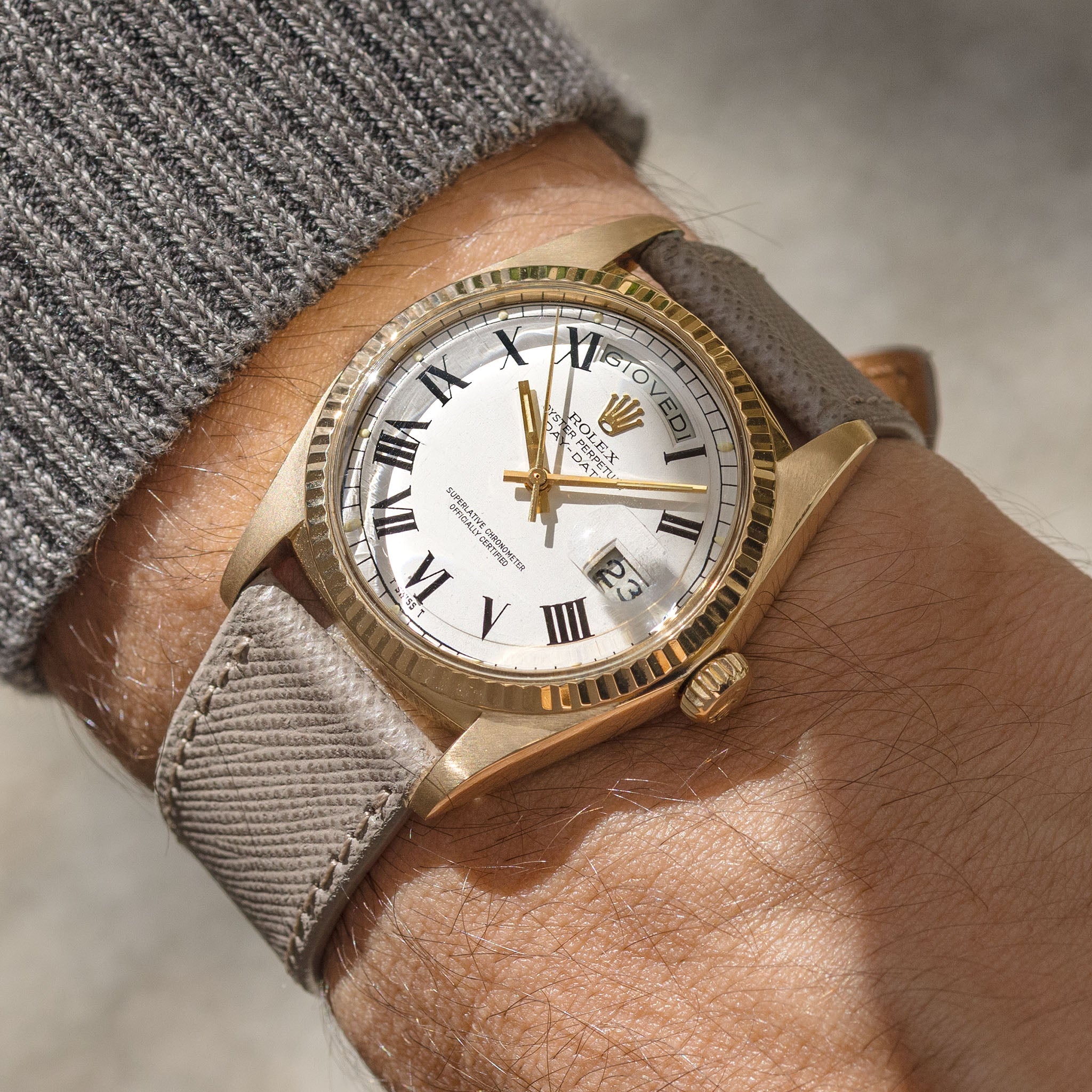 Rolex Day-Date 1803 White Buckley Dial in 18k Yellow Gold