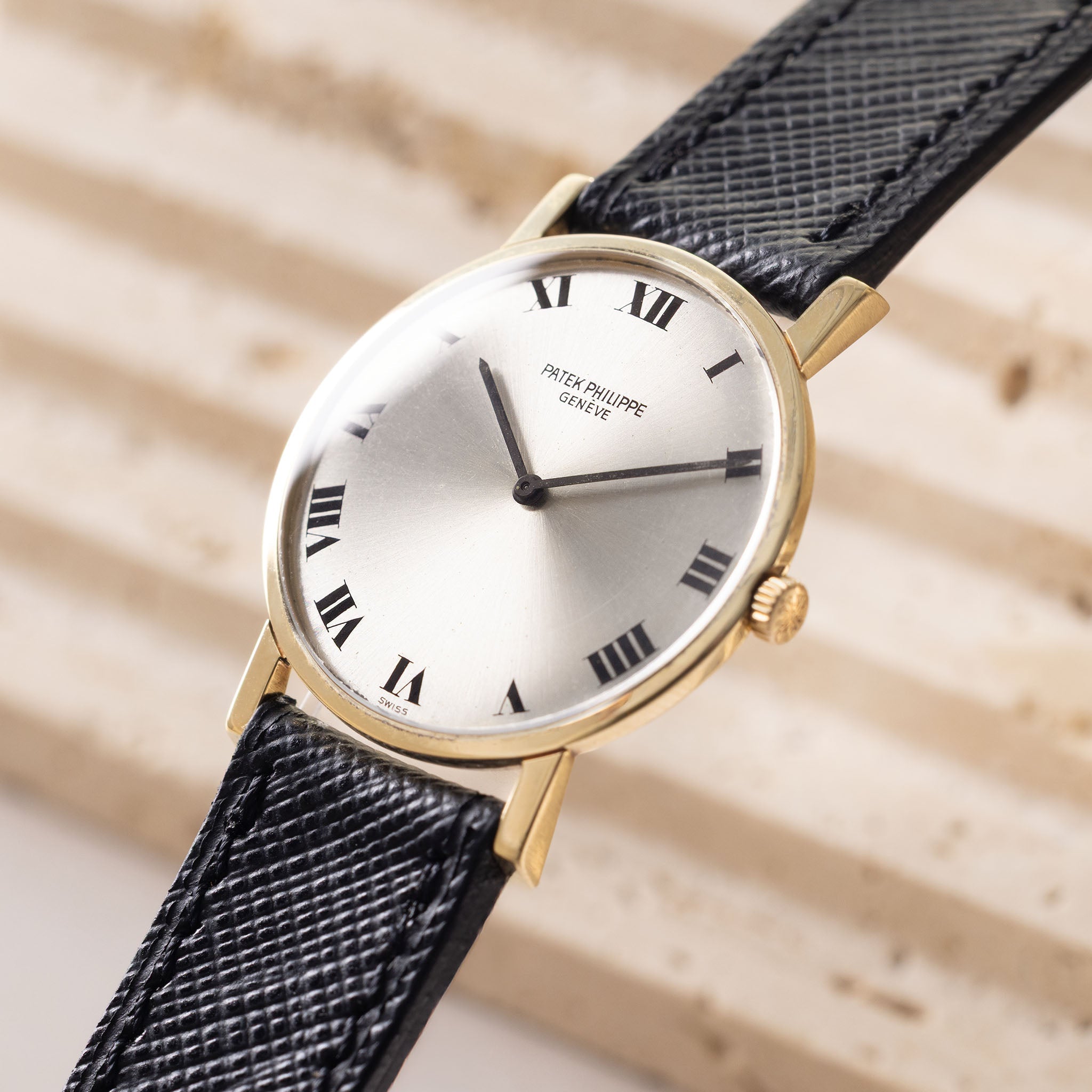 Patek Philippe Calatrava in 18k Yellow Gold Silver Soleil Dial ref. 3470 Ultra-Thin