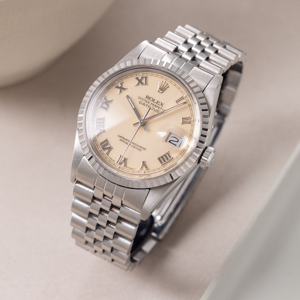Rolex Datejust Cream dial With Applied Roman numerals box and paper set ref 16030
