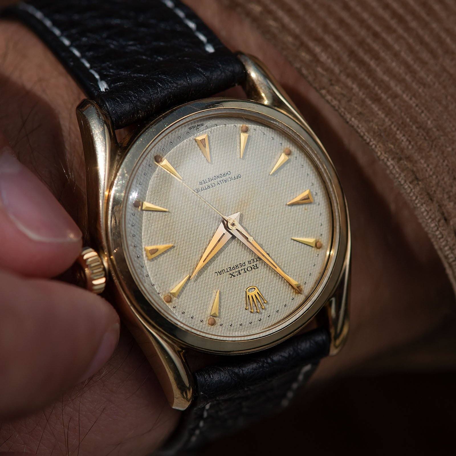 Rolex Oyster Perpetual Bombay Waffle Dial Gold 6102