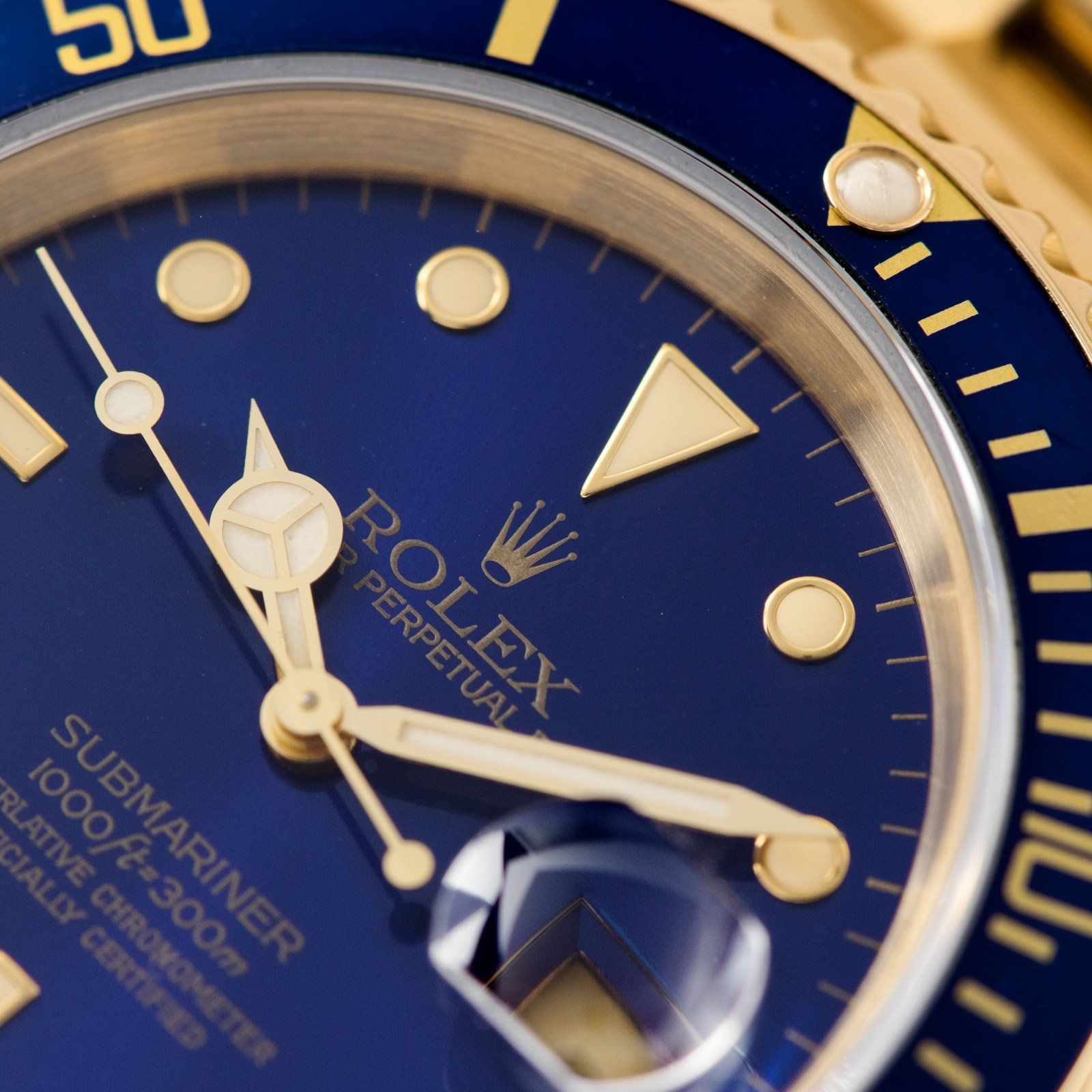 Rolex Submariner Date Purple Dial Yellow Gold 16618 Box and Papers