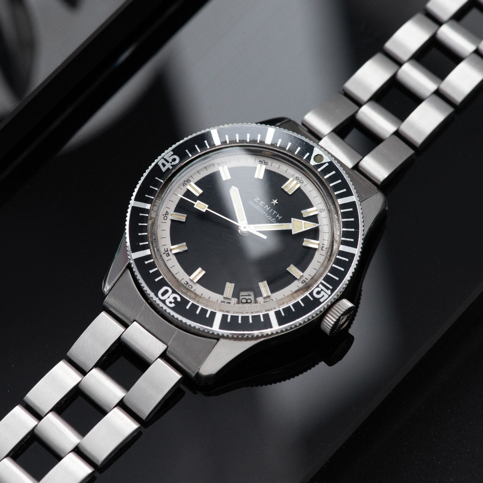 Zenith Diver Black Dial ref A3630 on Gay Frères Ladder Bracelet