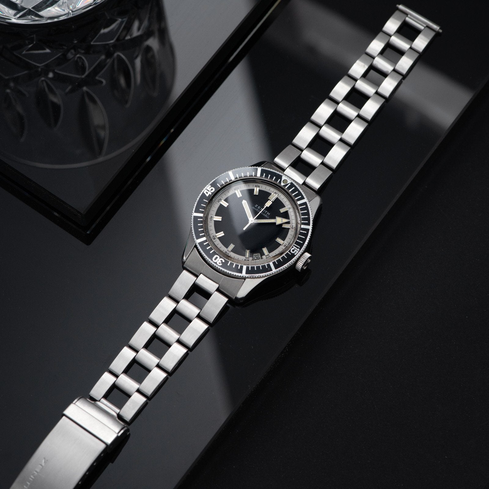 Zenith Diver Black Dial ref A3630 on Gay Frères Ladder Bracelet