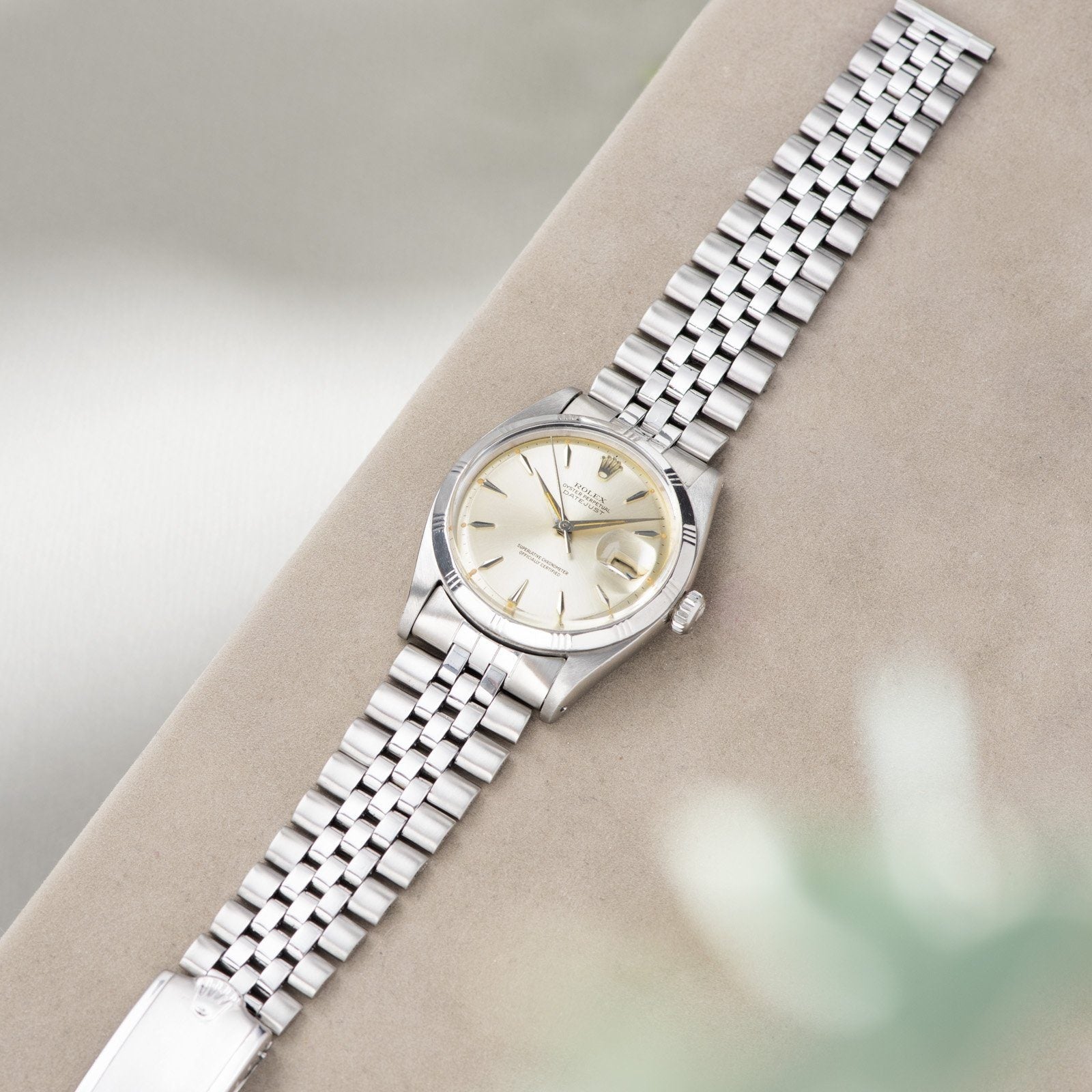 Rolex Datejust Silver Soleil Dial Rare Early Bamboo 1603