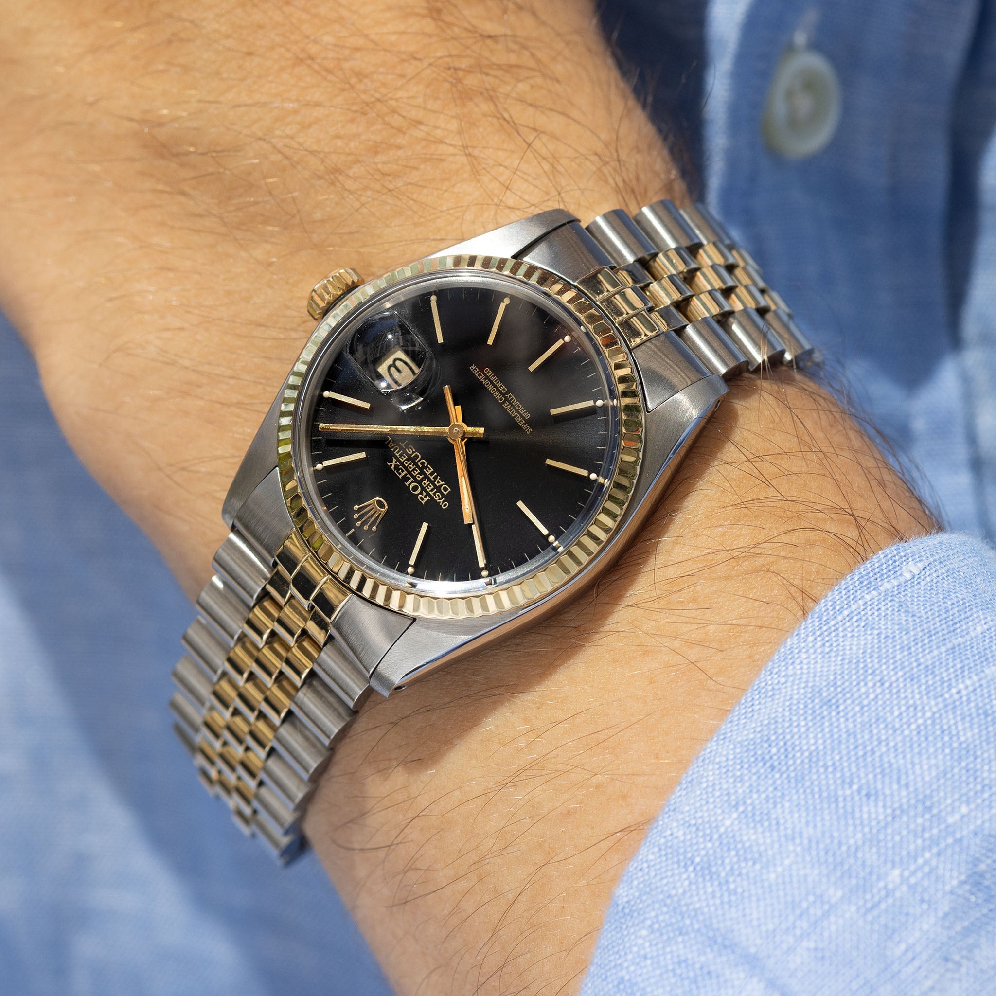 Rolex Datejust black dial steel and gold ref 16013