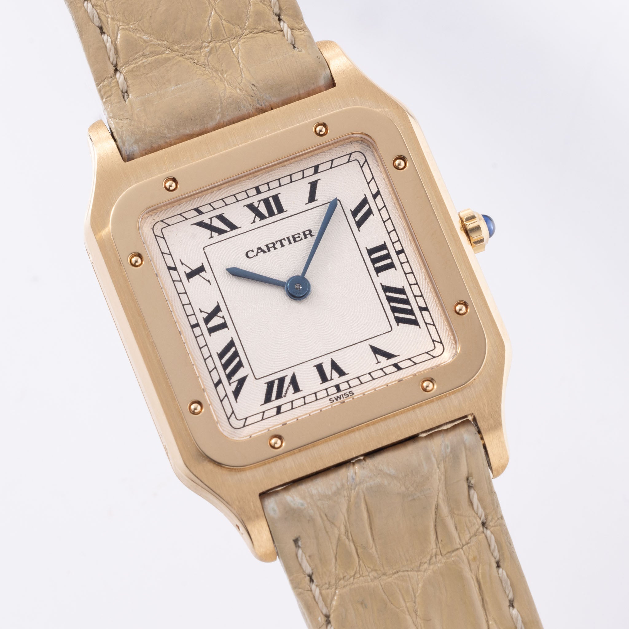 Cartier Santos Dumont ultra thin Guilloché dial with box and warrantee paper ref 8210