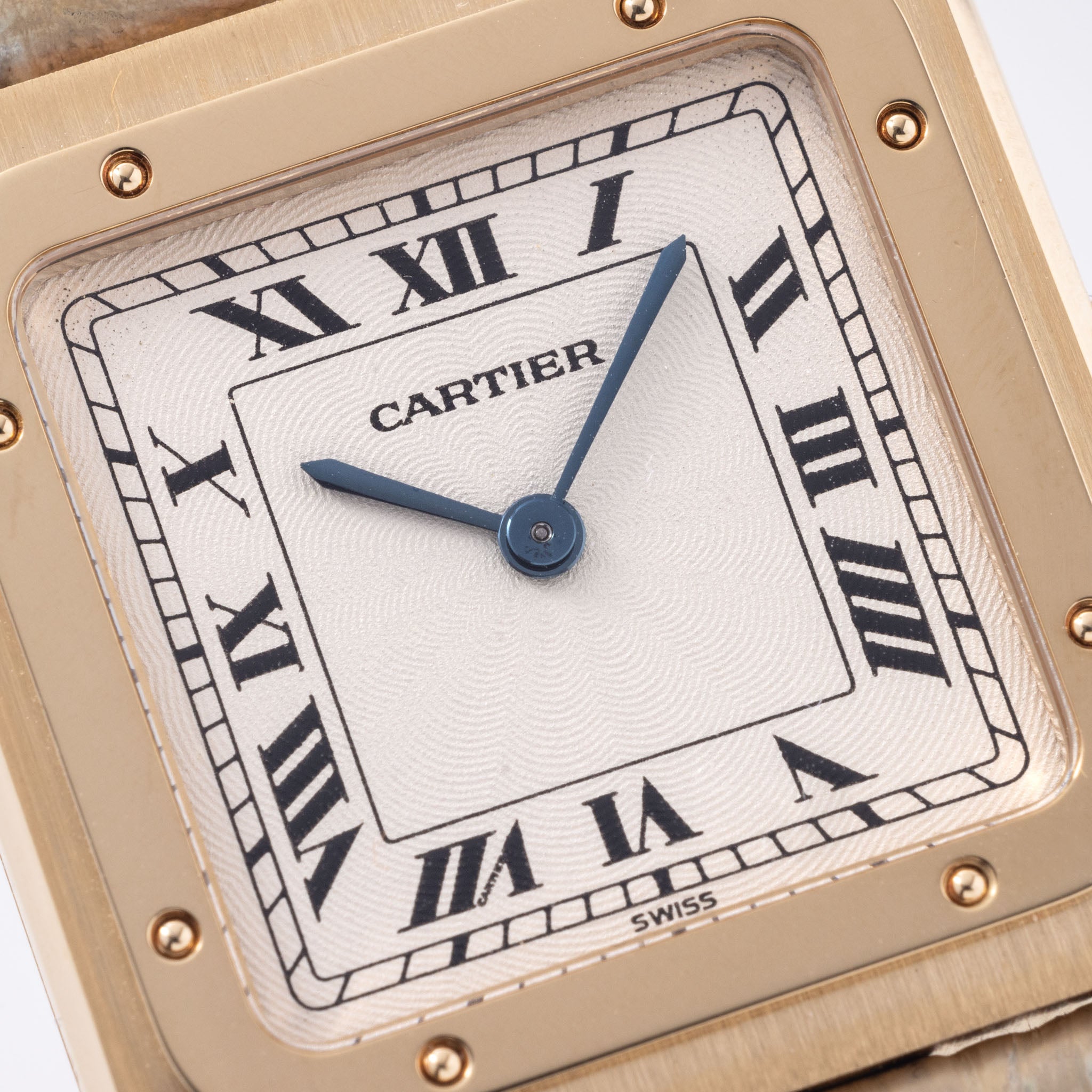 Cartier Santos Dumont ultra thin Guilloché dial with box and warrantee paper ref 8210