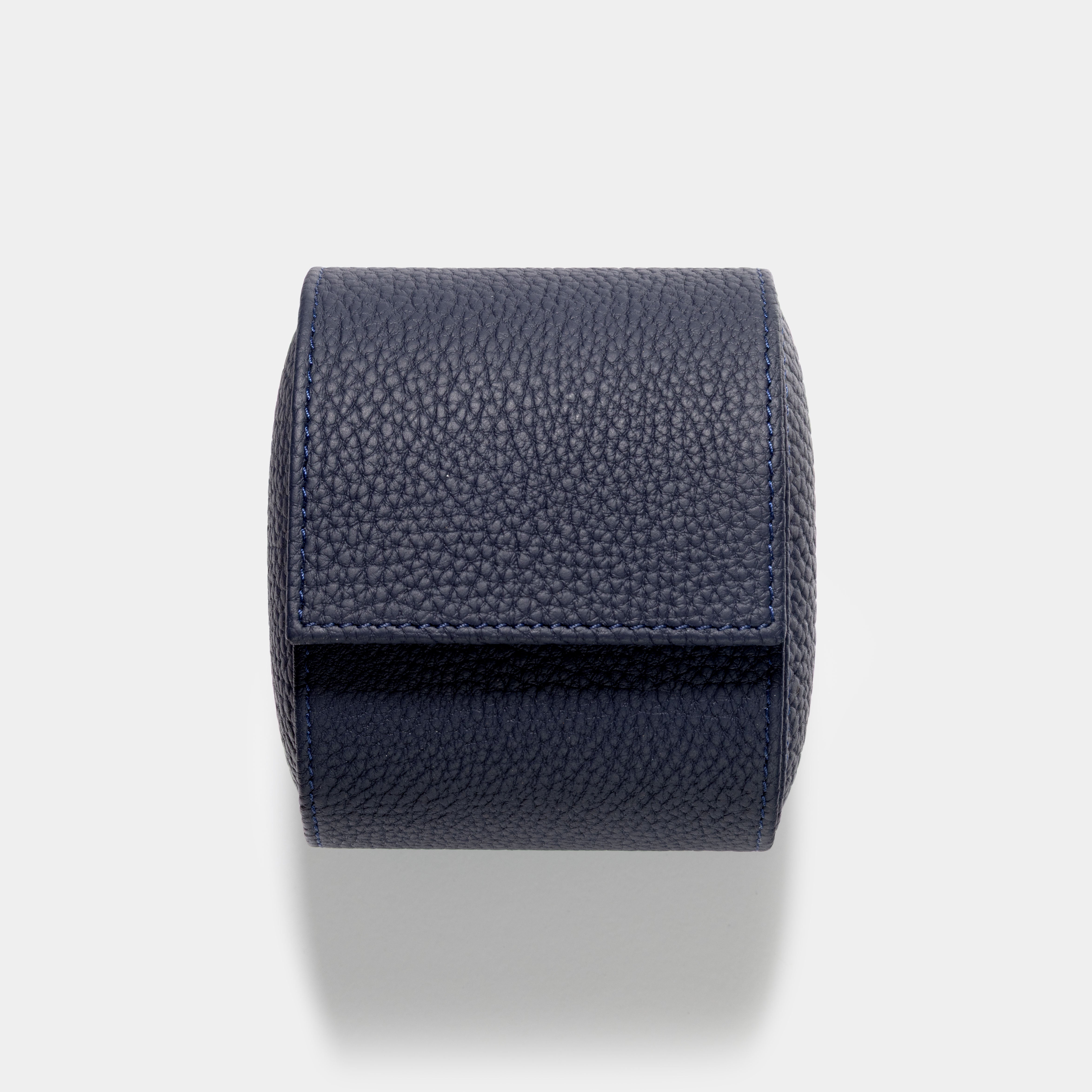 Oval Single Dark Blue Leather Watch Box