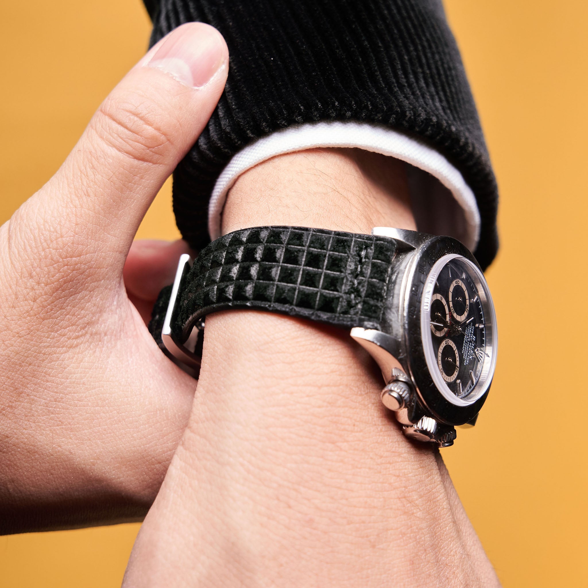 Waffle Zwart Suede Leren Horlogeband
