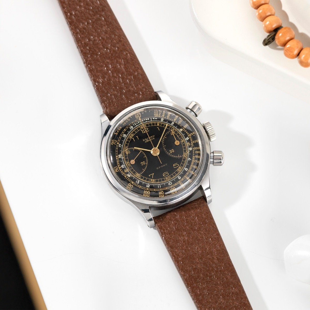 Record Screw Down Case 1940s Gilt Dual Scale Chrono