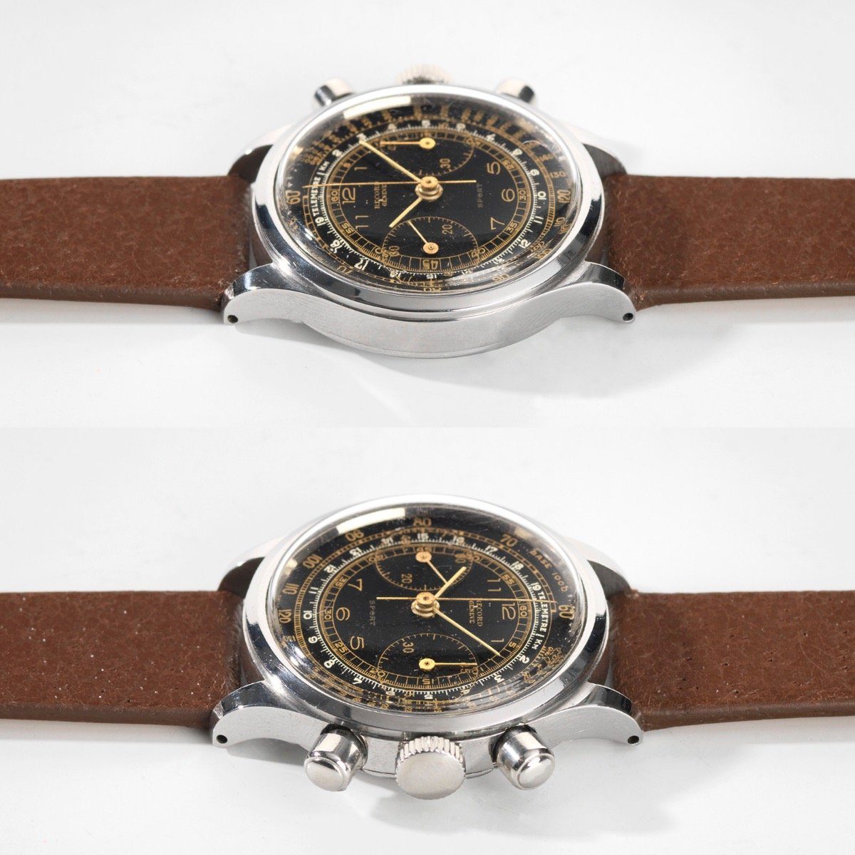 Record Screw Down Case 1940s Gilt Dual Scale Chrono