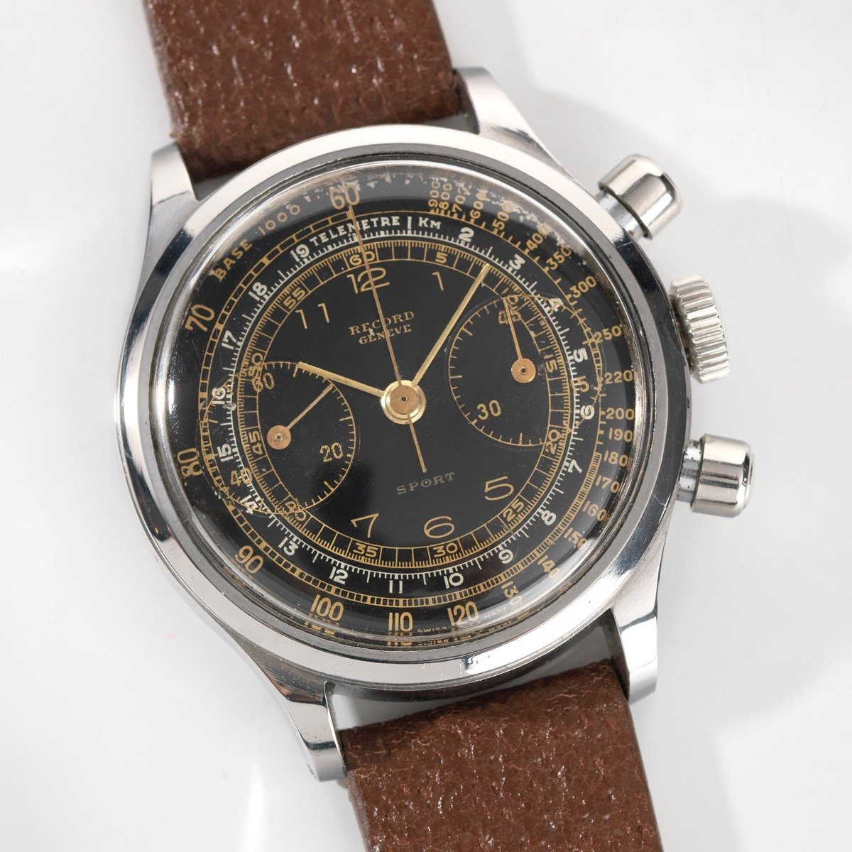 Record Screw Down Case 1940s Gilt Dual Scale Chrono