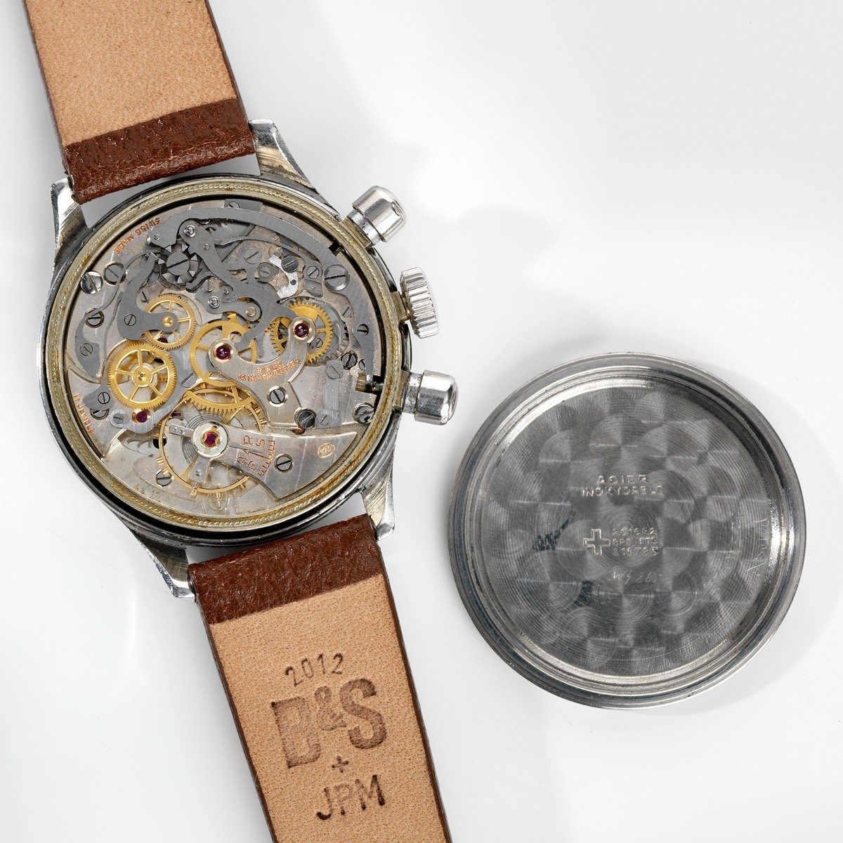 Record Screw Down Case 1940s Gilt Dual Scale Chrono