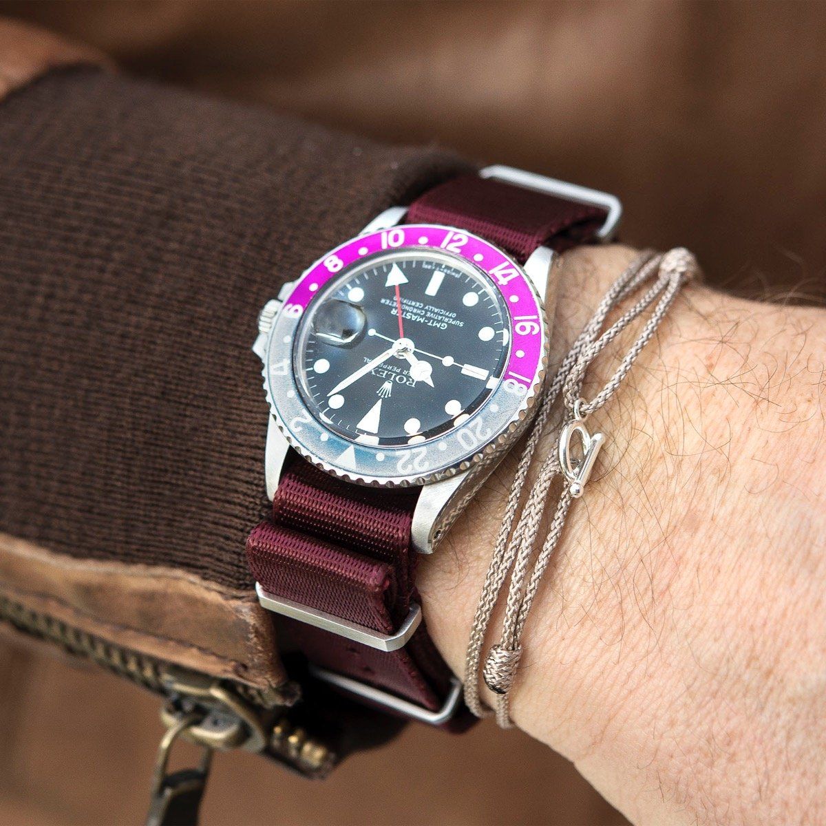 Deluxe Nylon Nato Horlogeband Burgundy Red