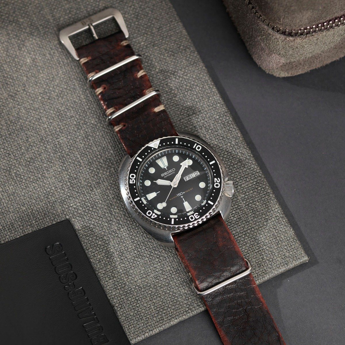 Diablo Zwart Nato Leren Horlogeband