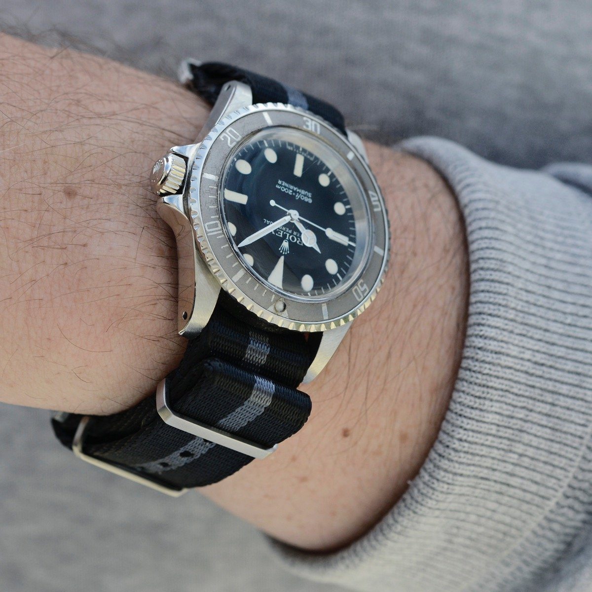 Deluxe Nylon Nato Horlogeband Zwart Grijs Gestreept