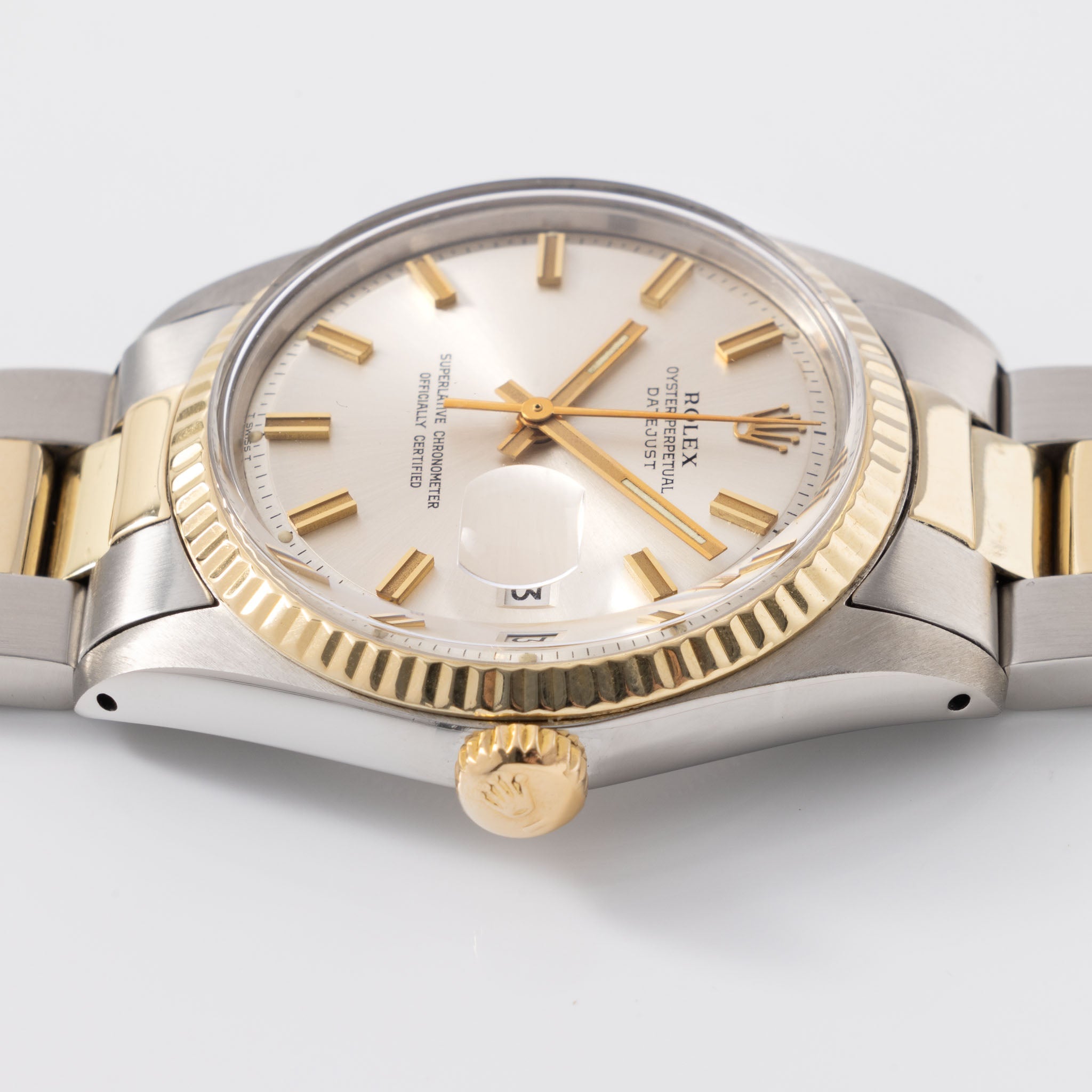 Rolex Datejust Steel and Yellow Gold Silver Wide Boy Dial Ref 1601