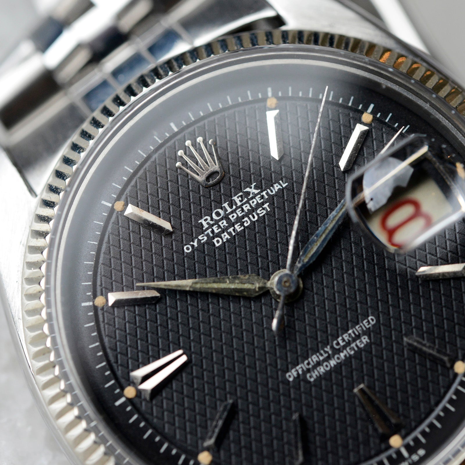 "Spot On - Rolex Zwarte Wafelwijzerplaat Datejust Ref. 6305"