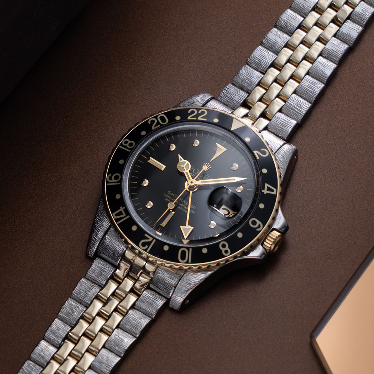 Rolex GMT-master 1675/3 Black Nipple Dial Steel and Gold "John Bull" Finish