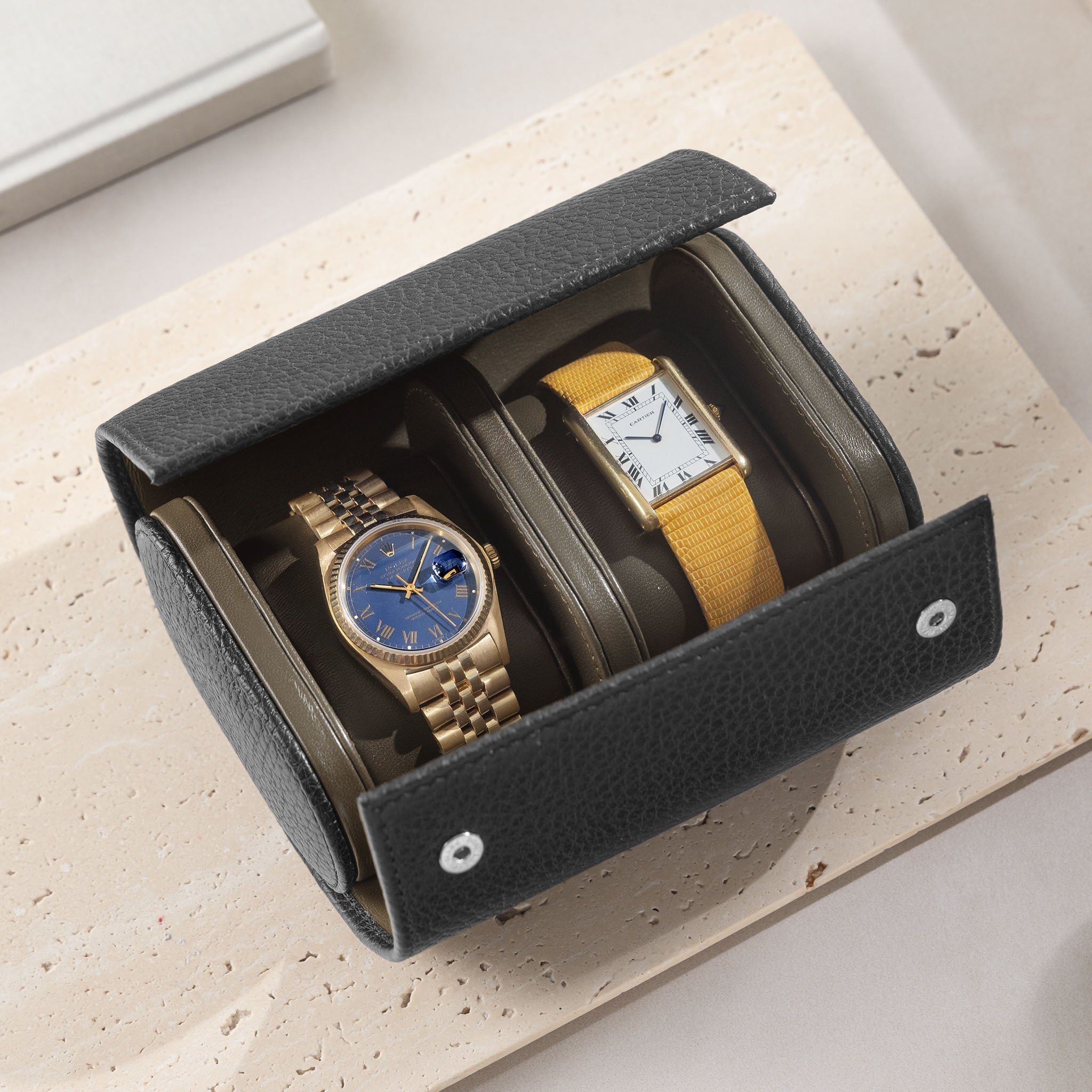 Oval 2 Watch Rich Black Leather Watch Box by JPM