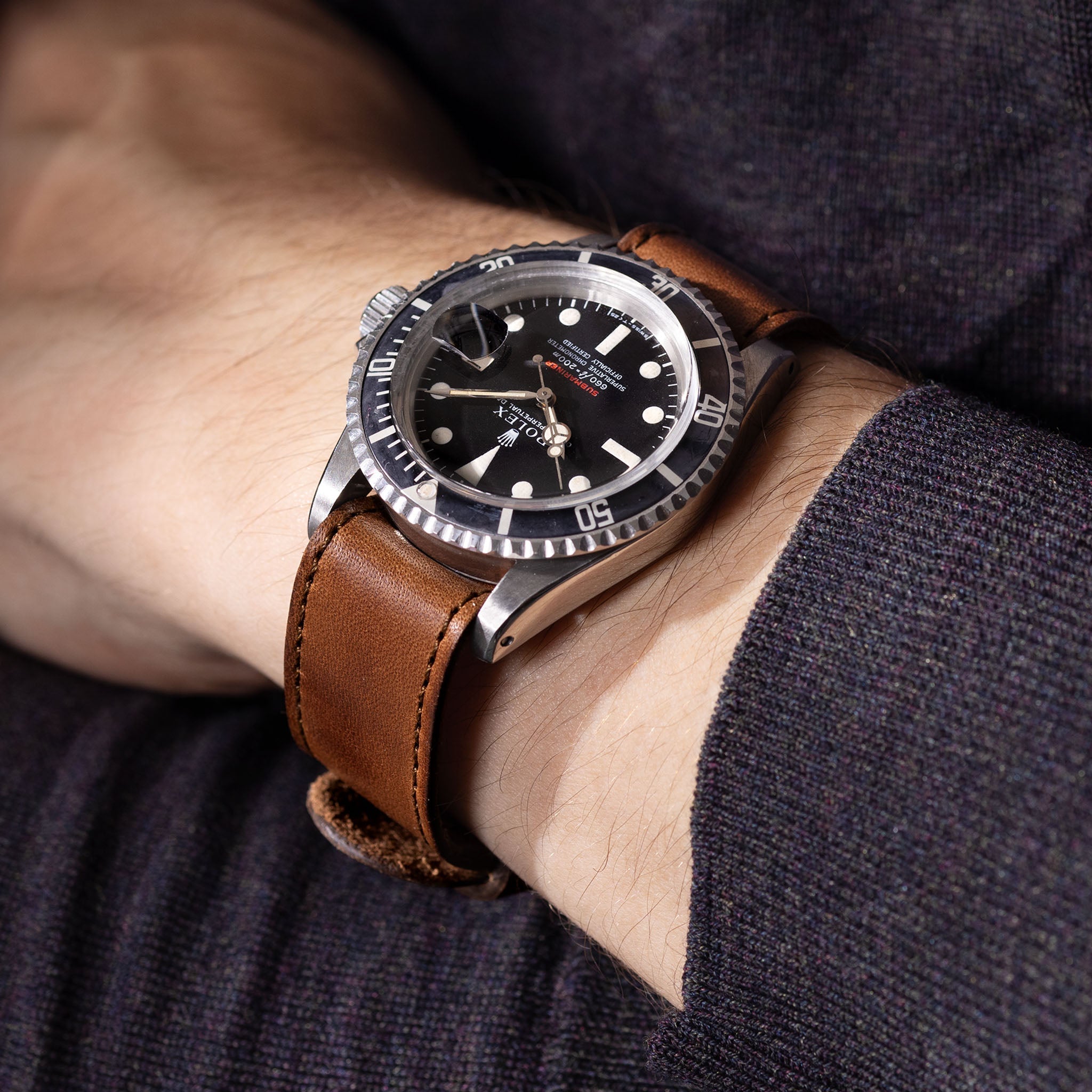 One Piece Single Pass Brown Chestnut Leather Watch Strap