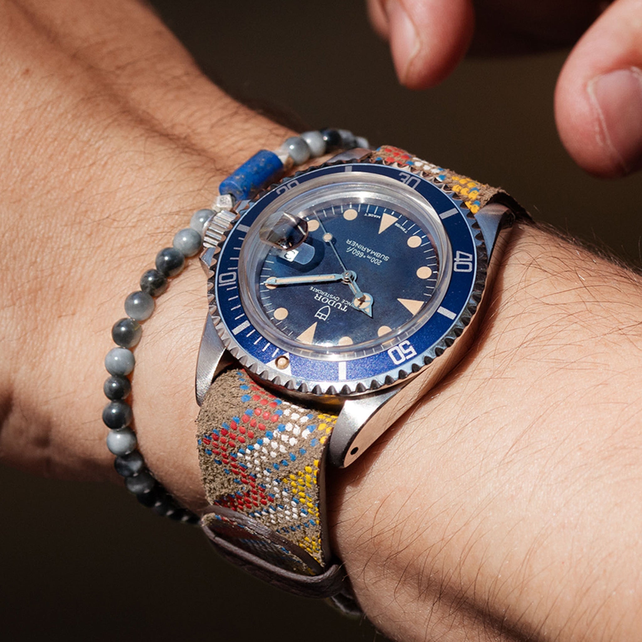 unisex_grey_achat_lapis_lazuli_Silver_beads_bracelet_tudor_submariner_blue_79090