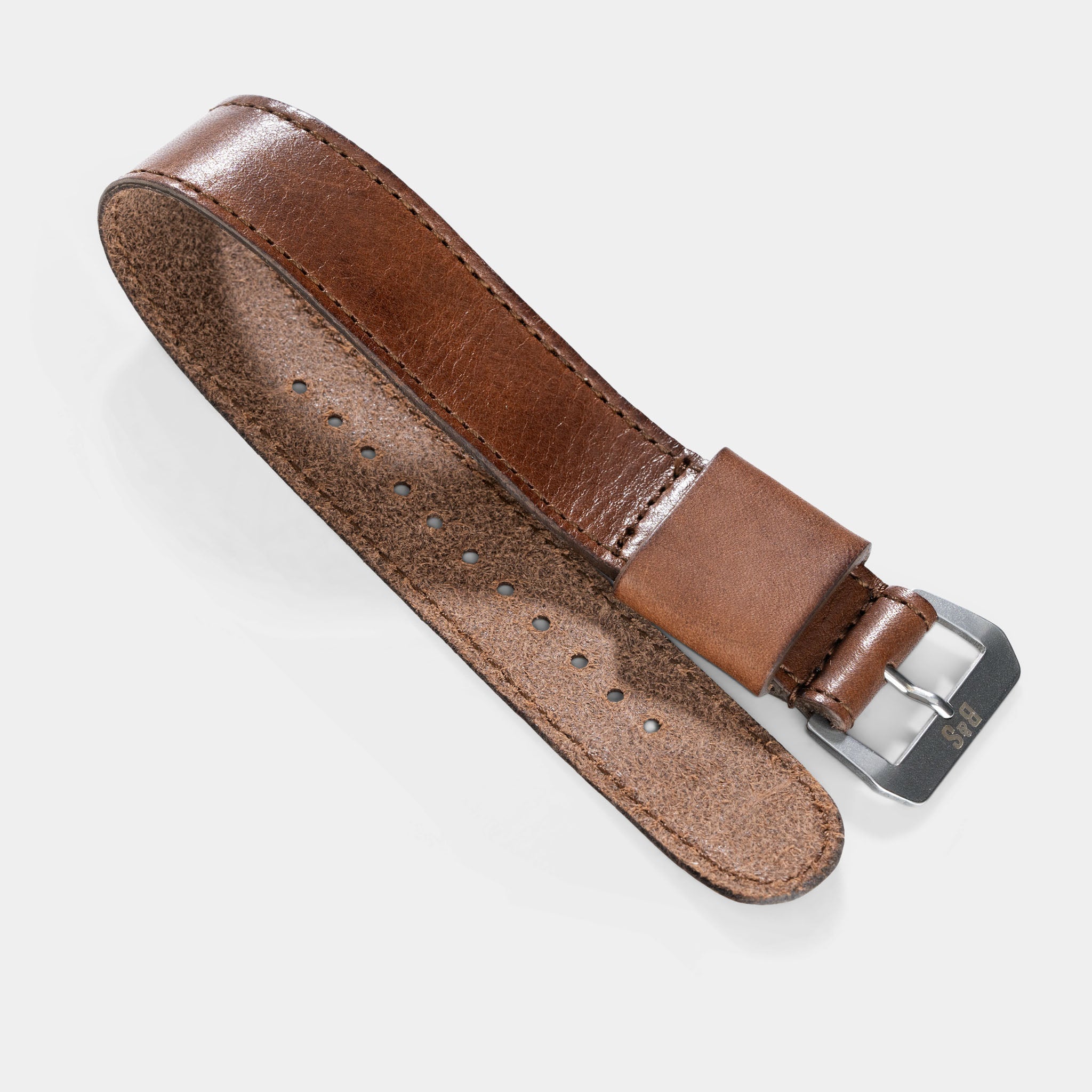One Piece Single Pass Brown Chestnut Leather Watch Strap
