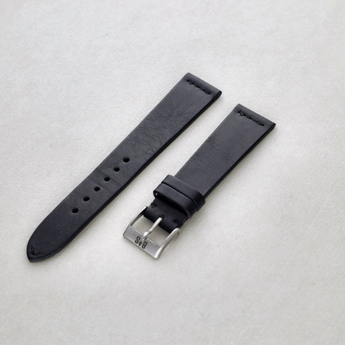 Sample Sale - Zwart Straight Stitch Leren Horlogeband