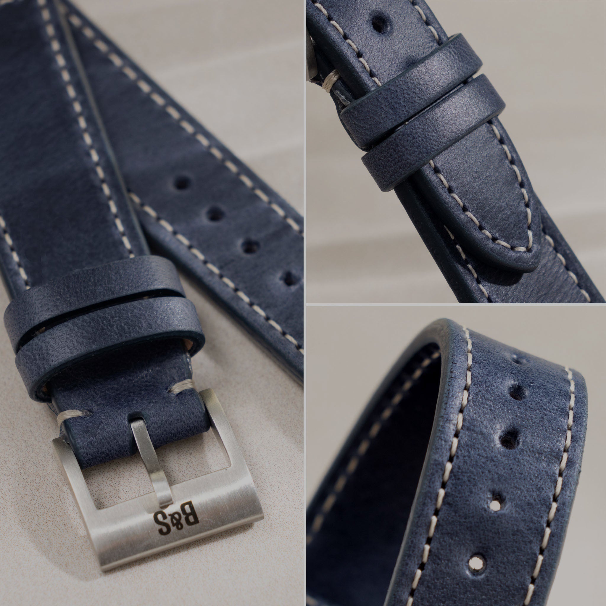 Horlogeband voor IWC Portofino - Siena Blue Boxed Stitch Leather