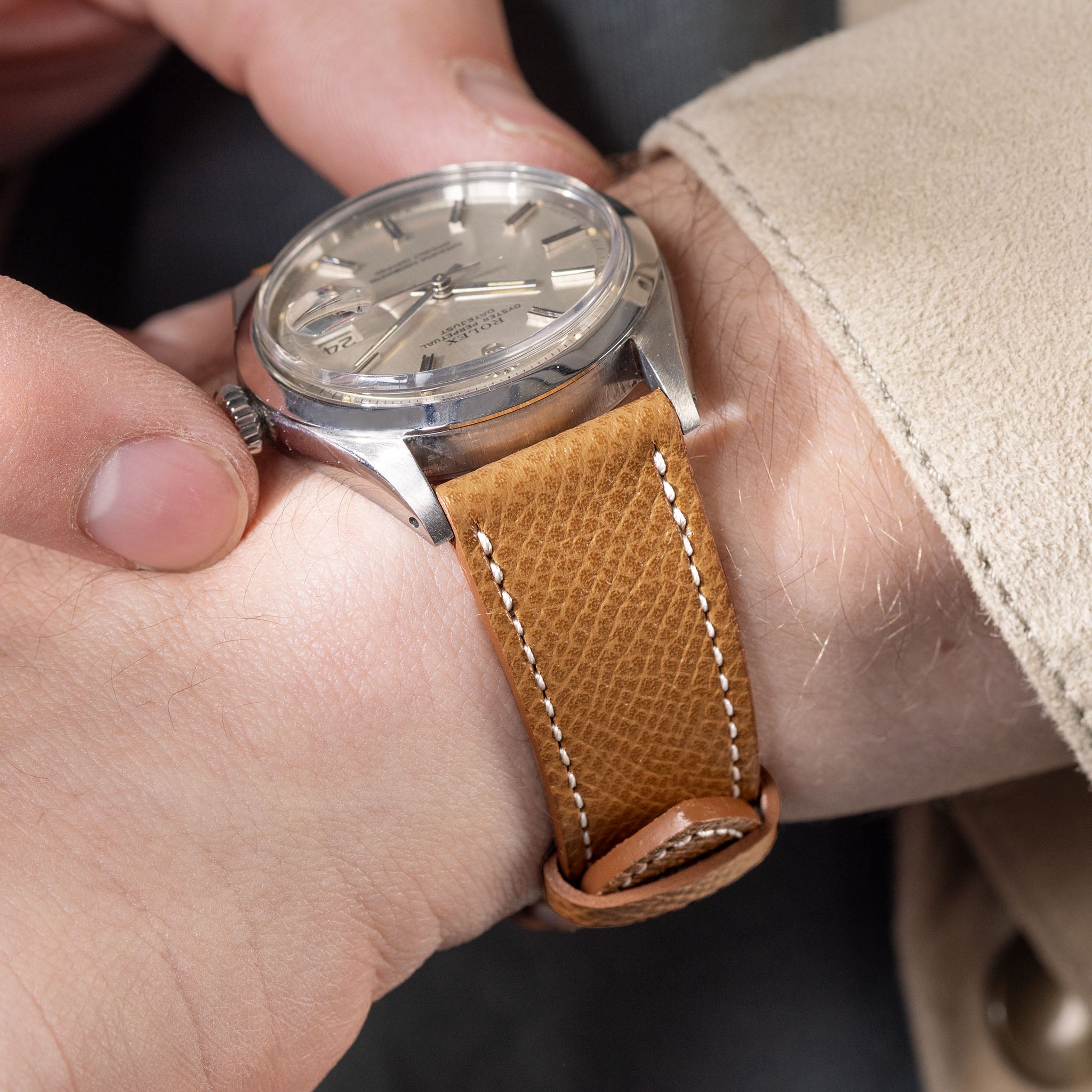 Epsom_Brown_Leather_Watch_Strap_For_Vintage_Rolex_Datejust_1600