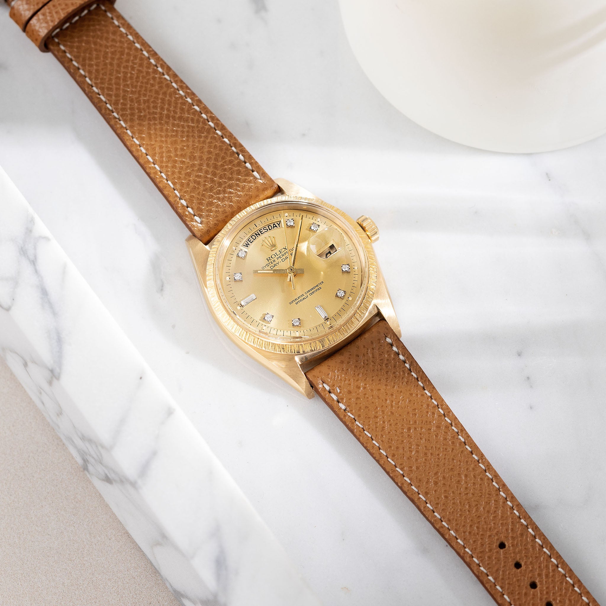 Epsom_Brown_Leather_Watch_Strap_For_Vintage_Rolex_Daydate_Diamond_Dial