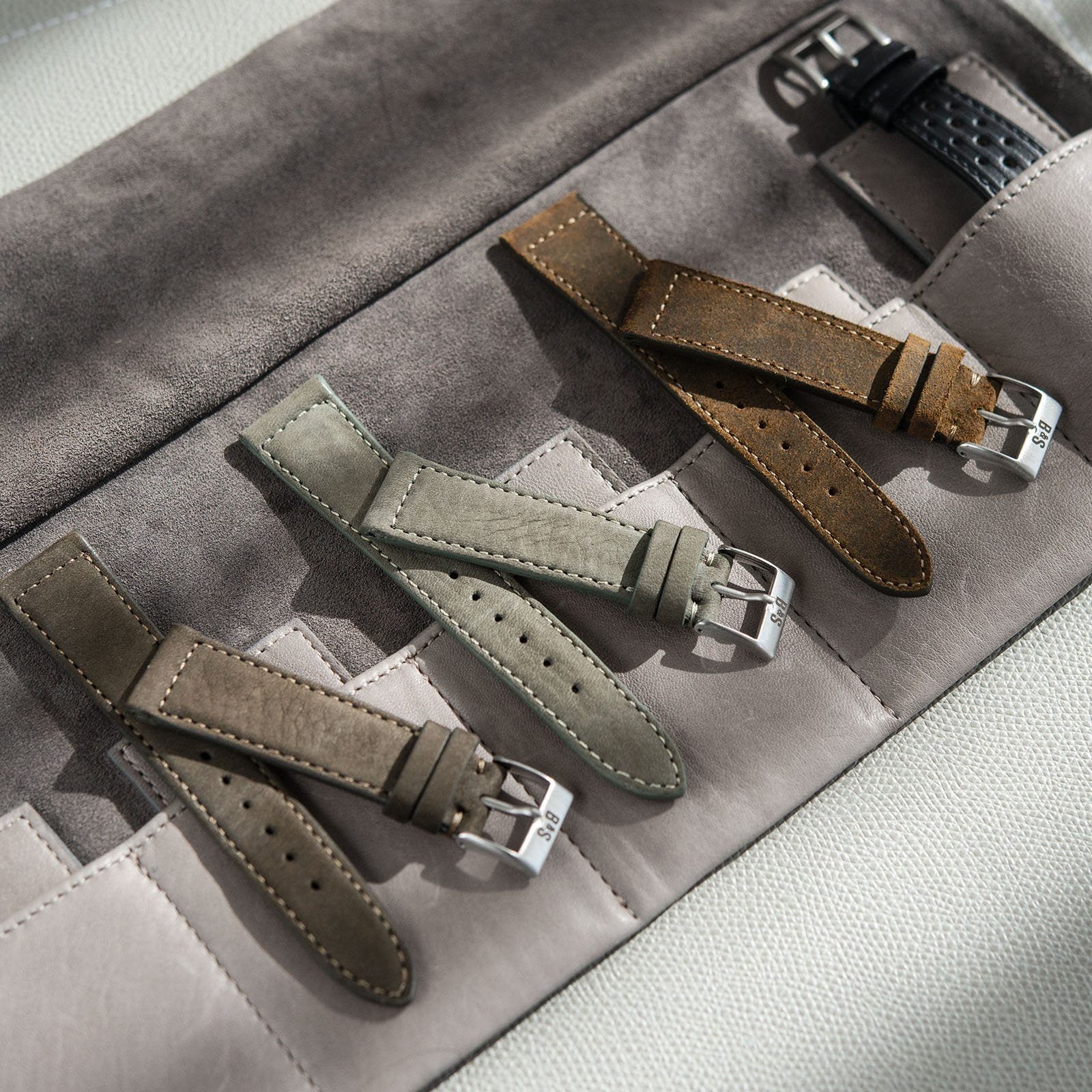 Olive Grey Nubuck Leren Horlogeband