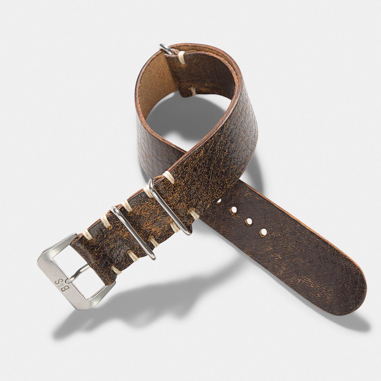 Woodie Brown Nato Leather Watch Strap