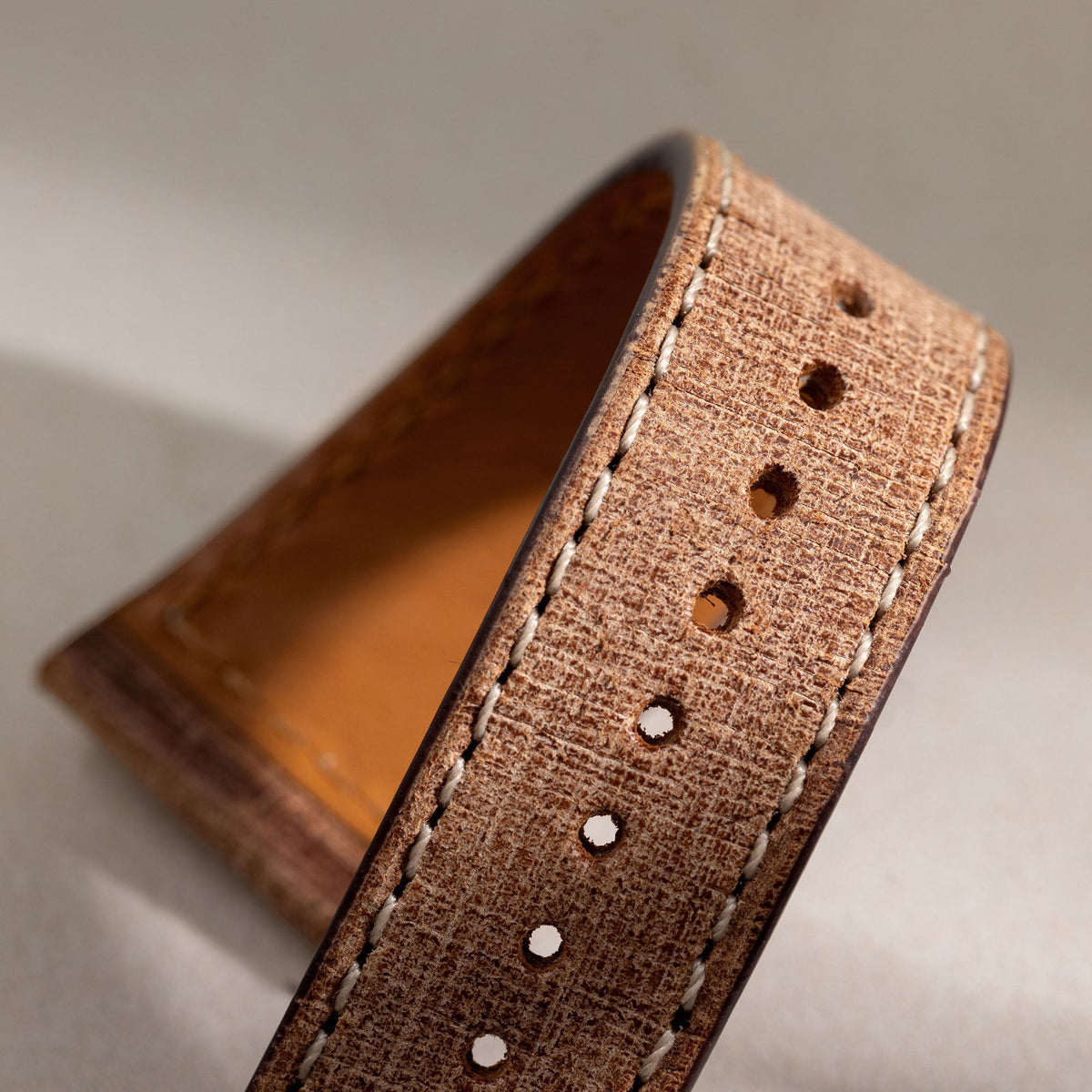 Linen Boxed Leather Watch Strap - Elegant Brown