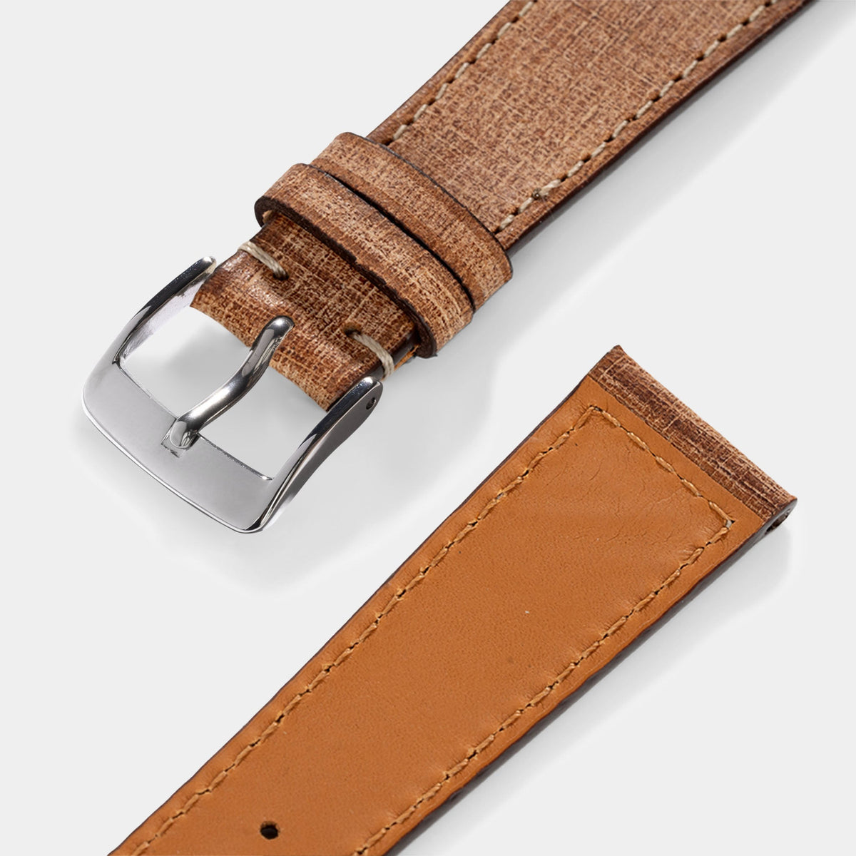 Linen Boxed Leather Watch Strap - Elegant Brown