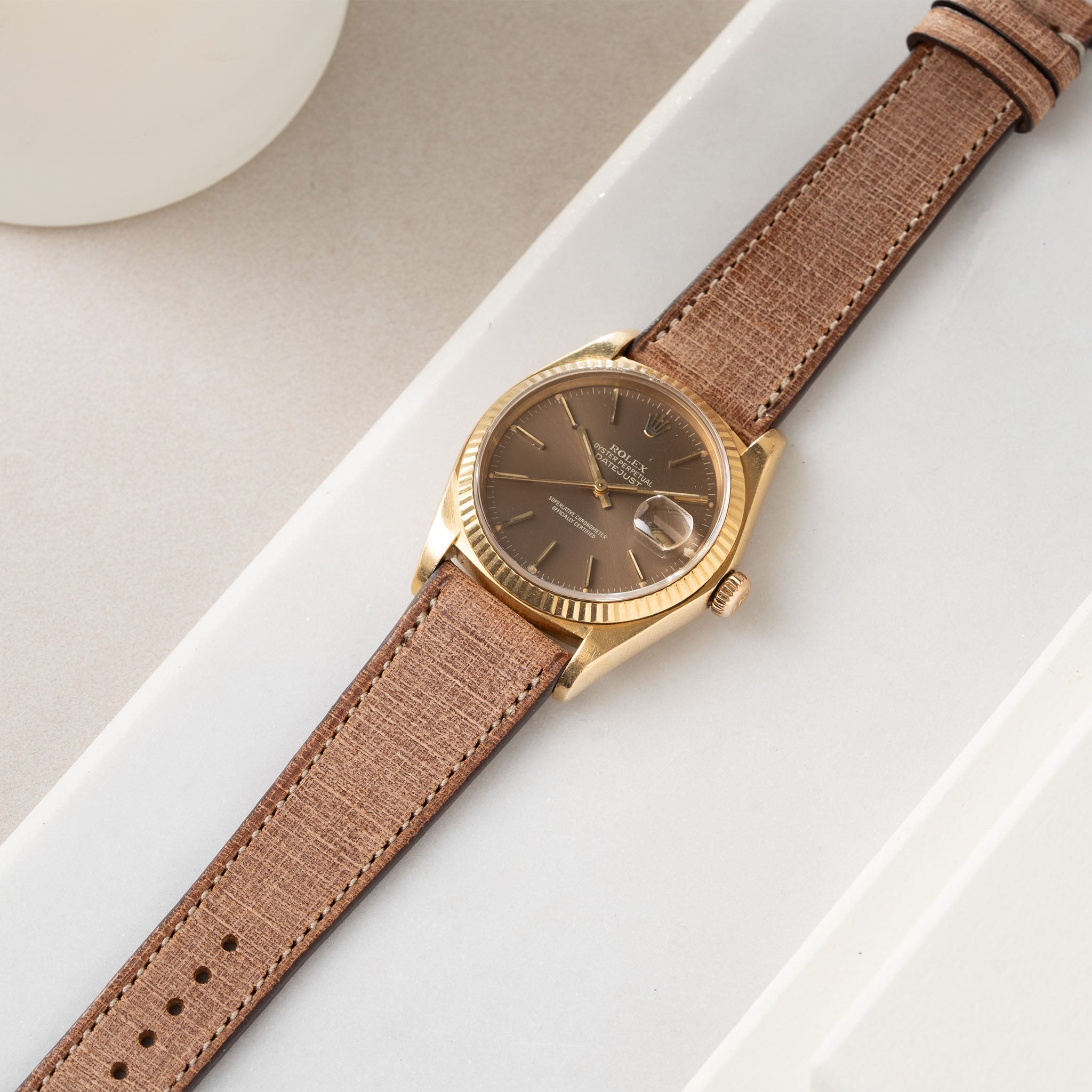 Linen Leather Watch Strap - Elegant Brown