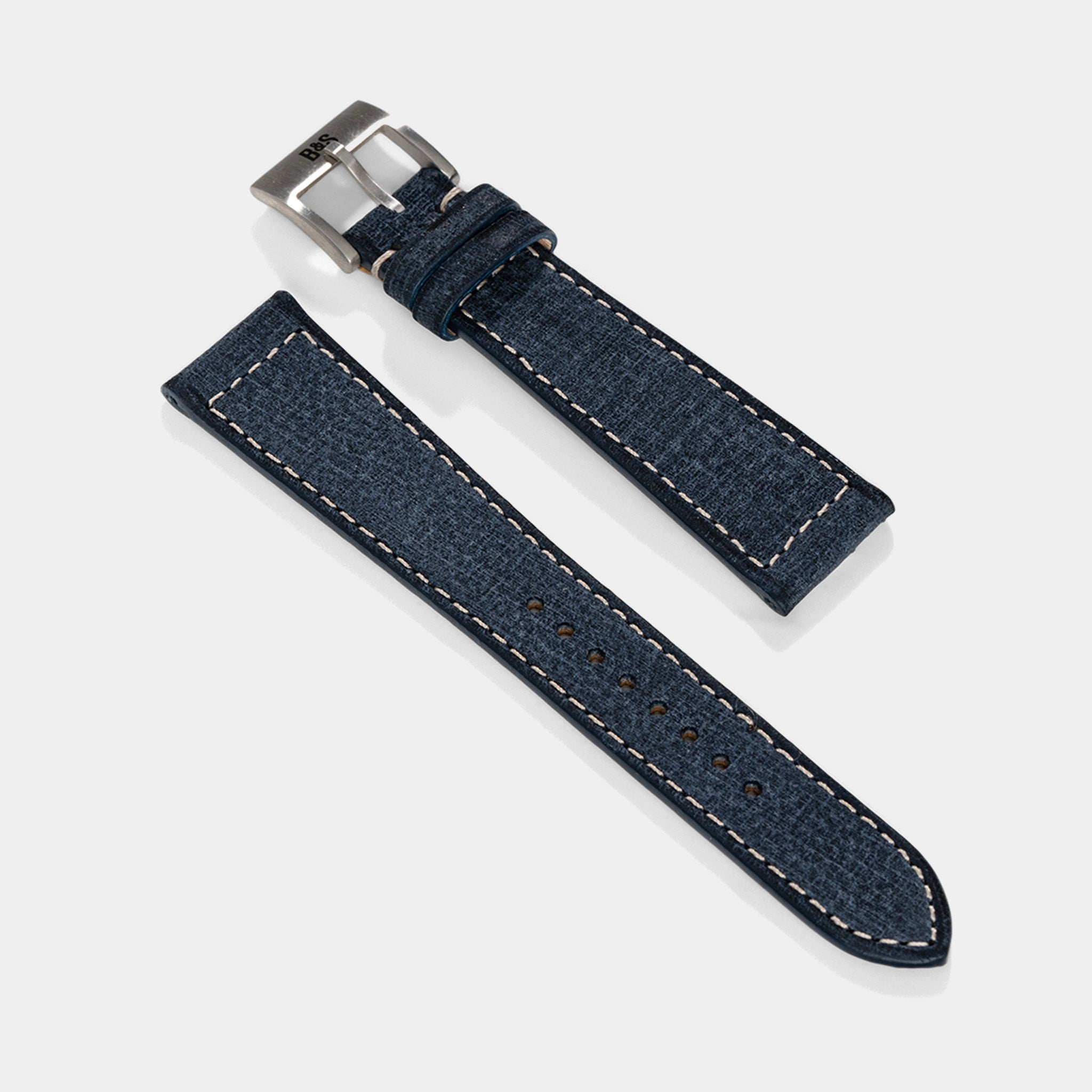 Horlogeband voor IWC Portofino - Linen Boxed Leather Denim Blue