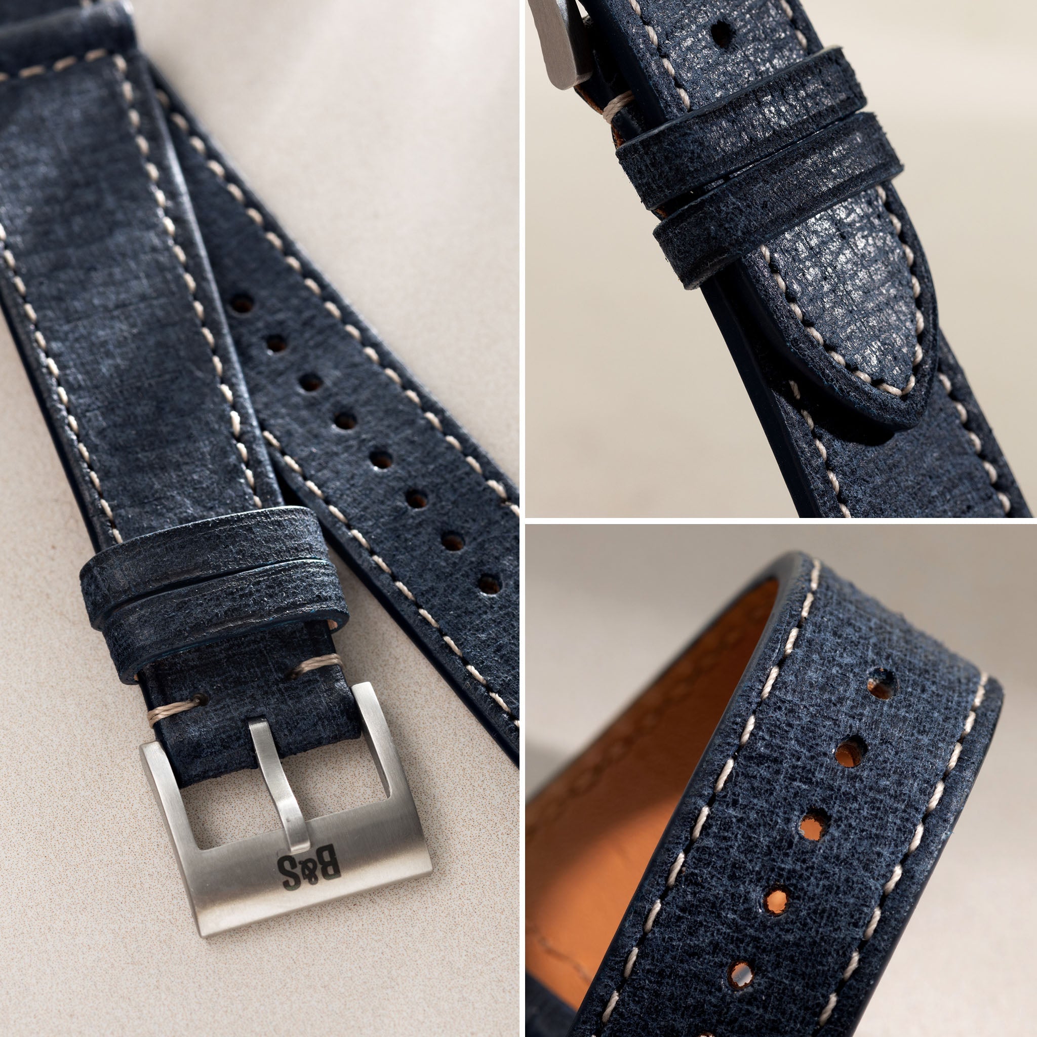 Horlogeband voor IWC Portofino - Linen Boxed Leather Denim Blue