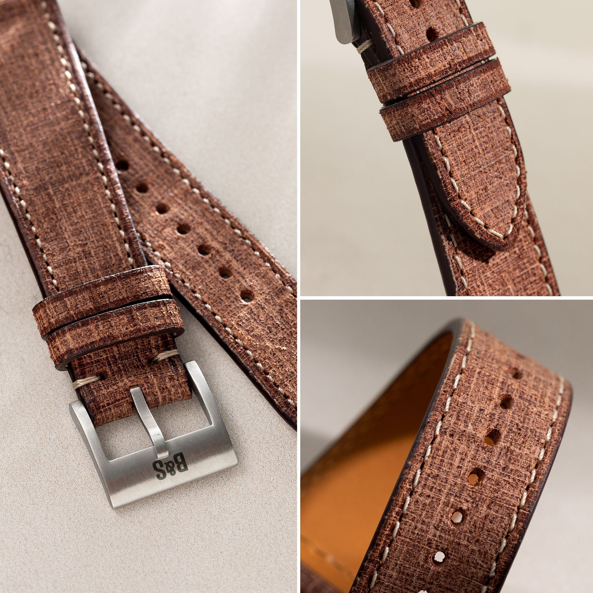Linen Leather Watch Strap - Deep Brown